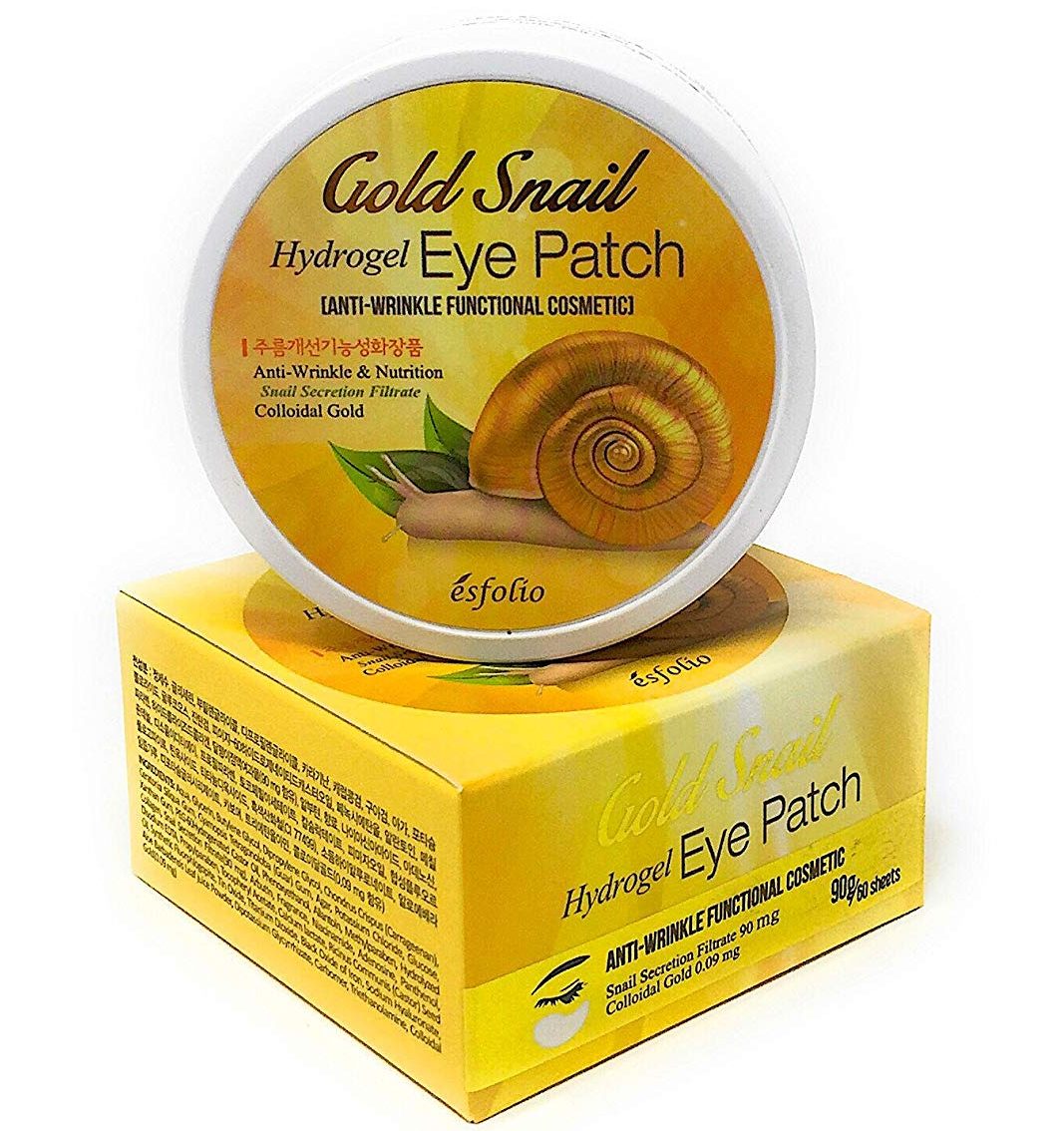 Золотые патчи с улиткой для питания кожи под глазами Esfolio 60 шт
