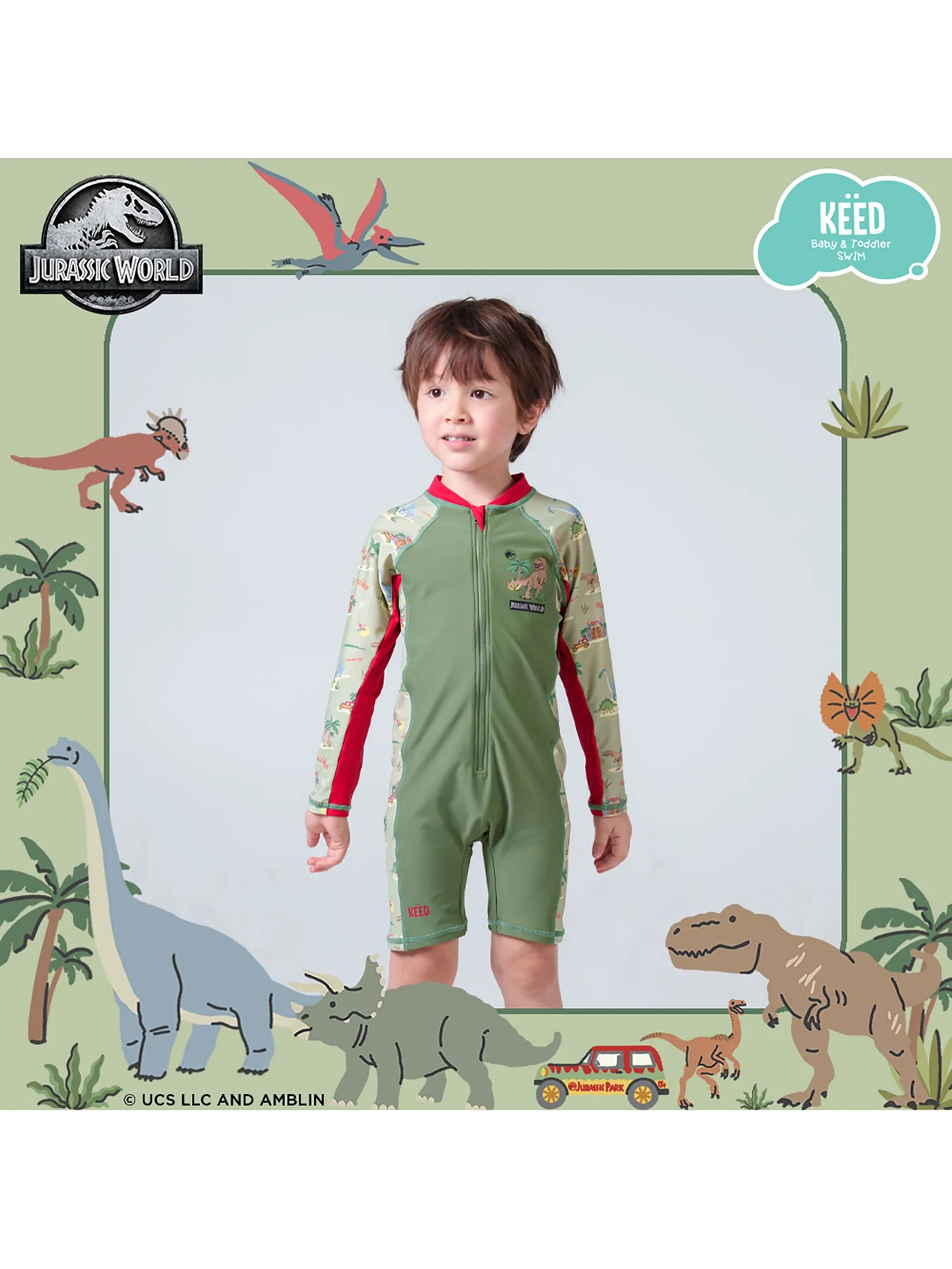 KEED Boy Swimsuit Long Sleeves Jurassic World Khaki Green