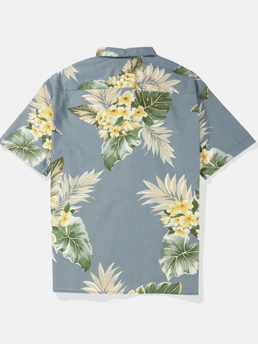 AMERICAN EAGLE MEN ANDREW FLORAL SS OVERSIZED CSC 32S POPLIN BLEACH WASH 402 CERULEAN BLUE