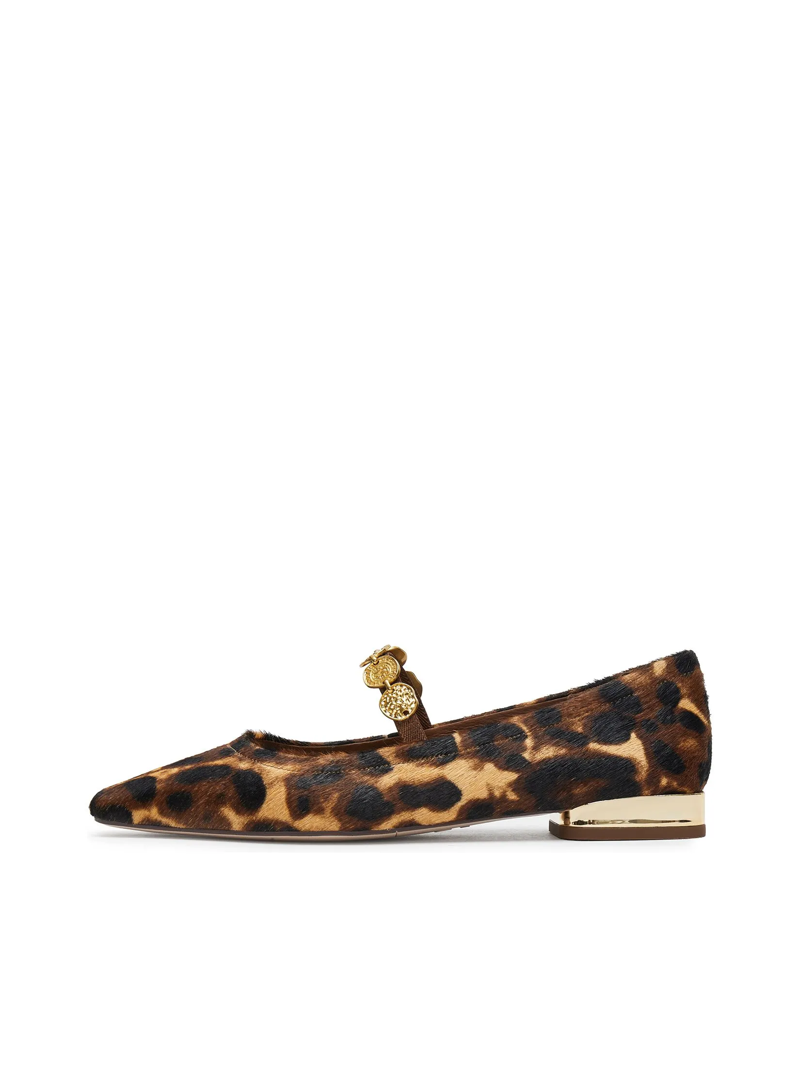 STACCATO Women Flat Shoes Mary Jane Leopard Print Gold Strap Detail Black