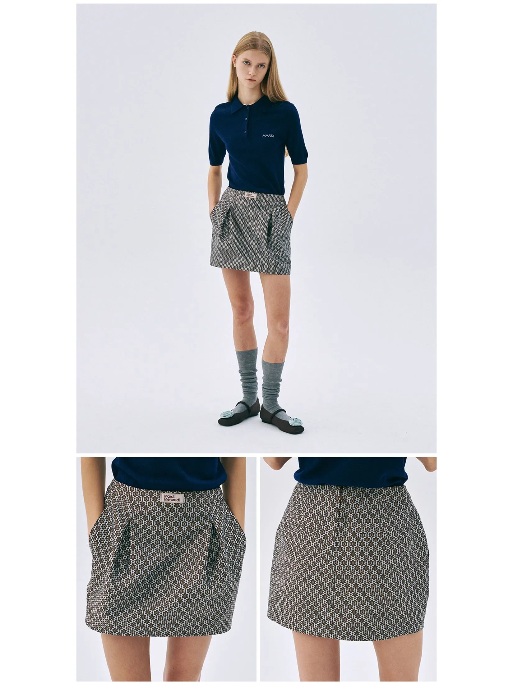 MARDI MERCREDI Mini Pegged Skirt Flower Jacquard Mint S