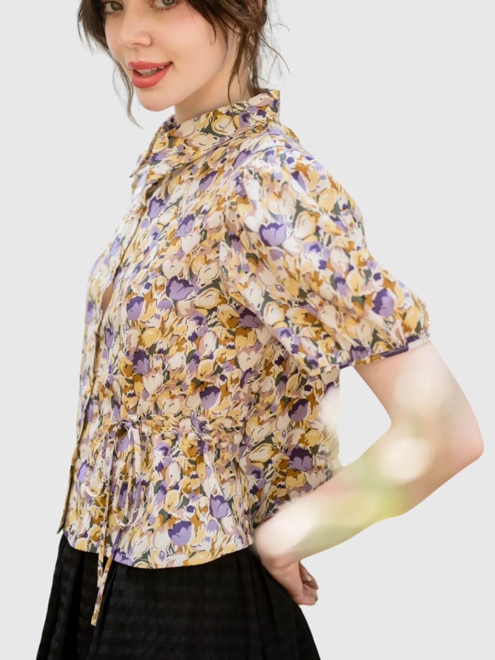 AMILA Women Shirt Short Sleeves Peach Skin Violet