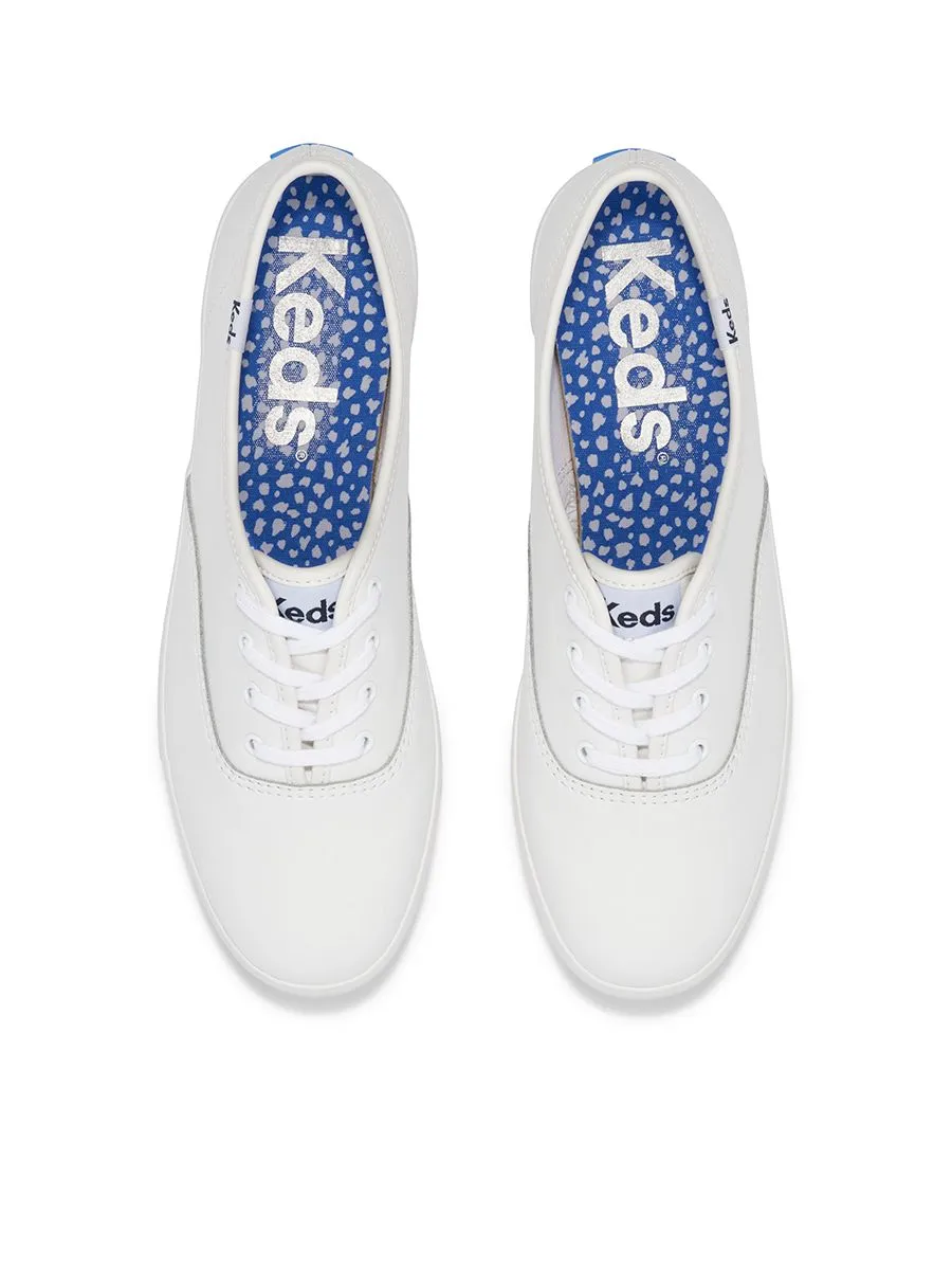 KEDS Women Champion Leather Bottom Foxing Stripe White