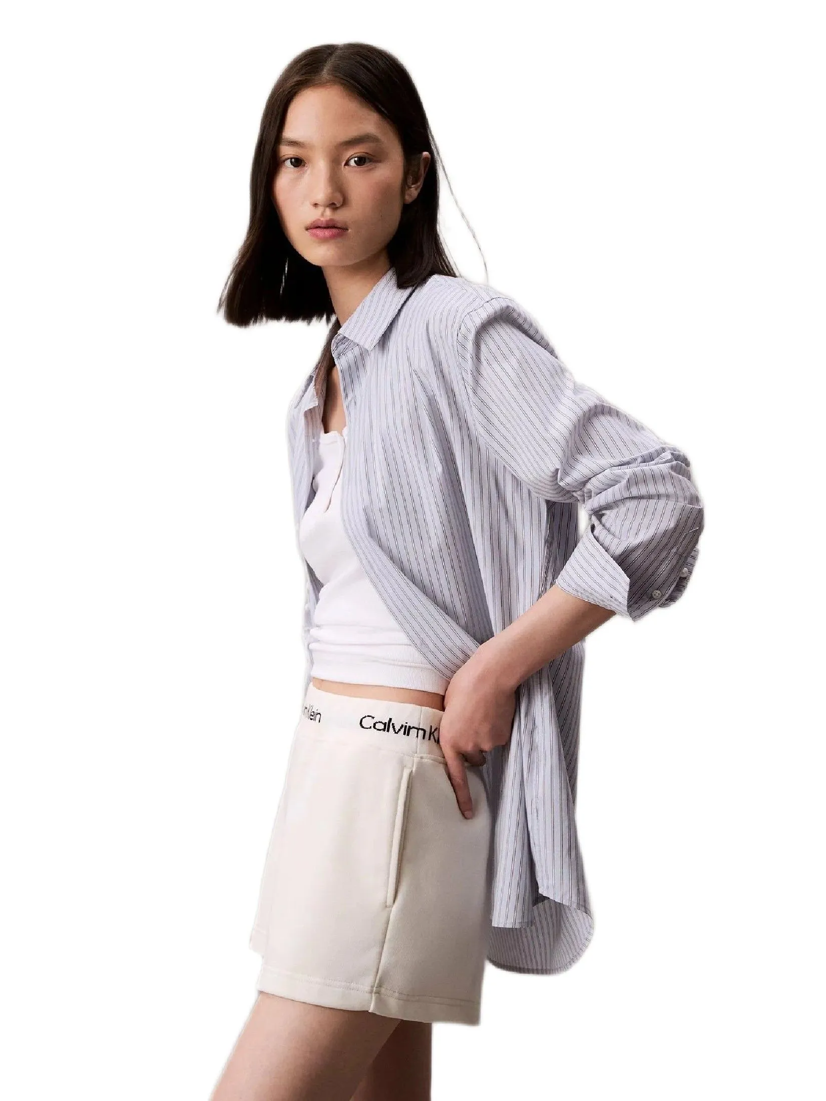 CALVIN KLEIN Women's Logo Tape Terry Short Off White