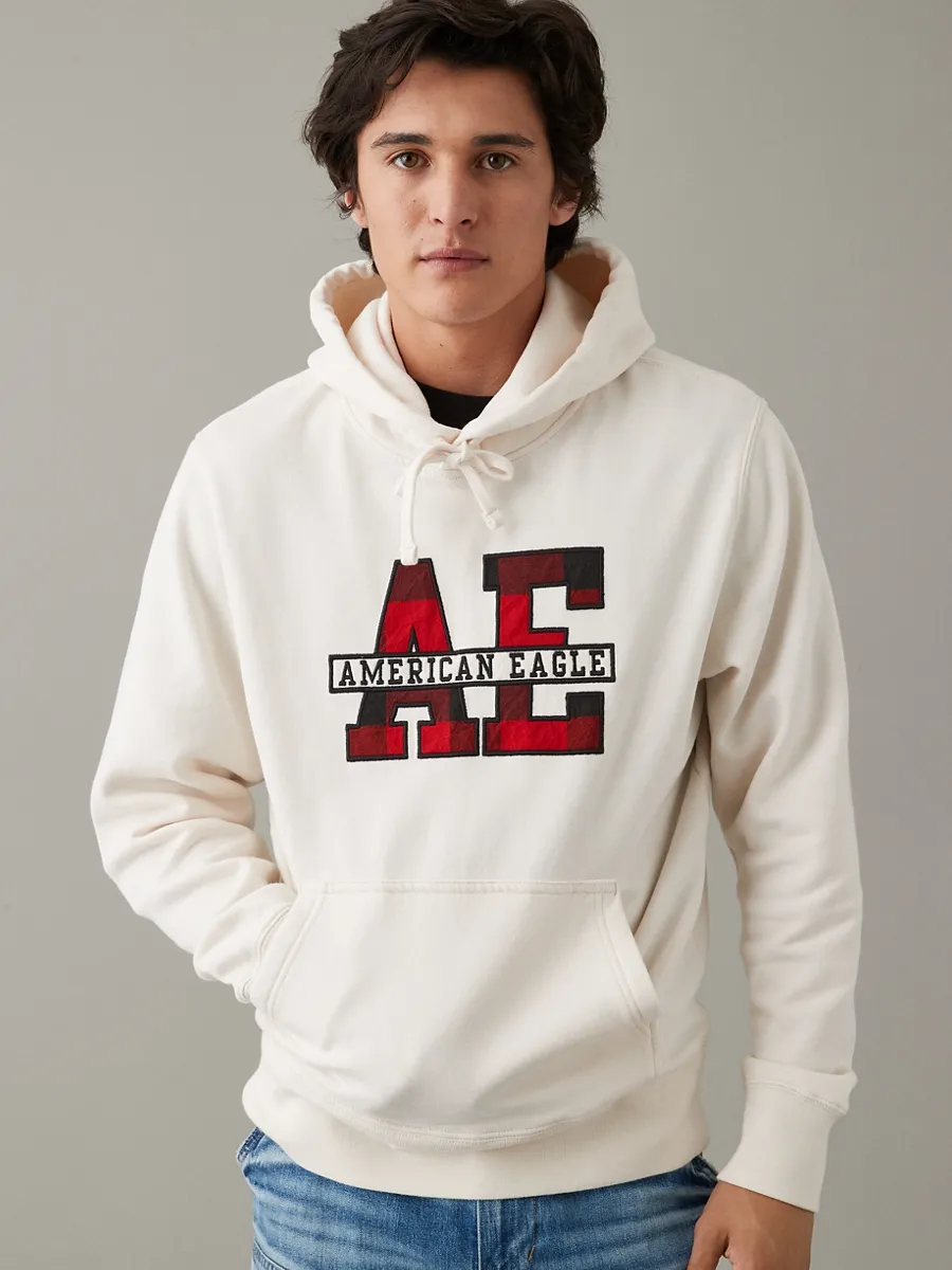AMERICAN EAGLE MEN 2156 HERITAGE FLEECE 2ND GRAPHIC HOODIE 106 CREAM