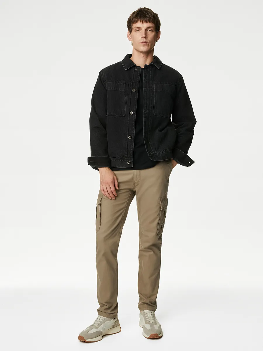 MARKS & SPENCER Men Cargo Trousers Tapered Fit Pure Cotton