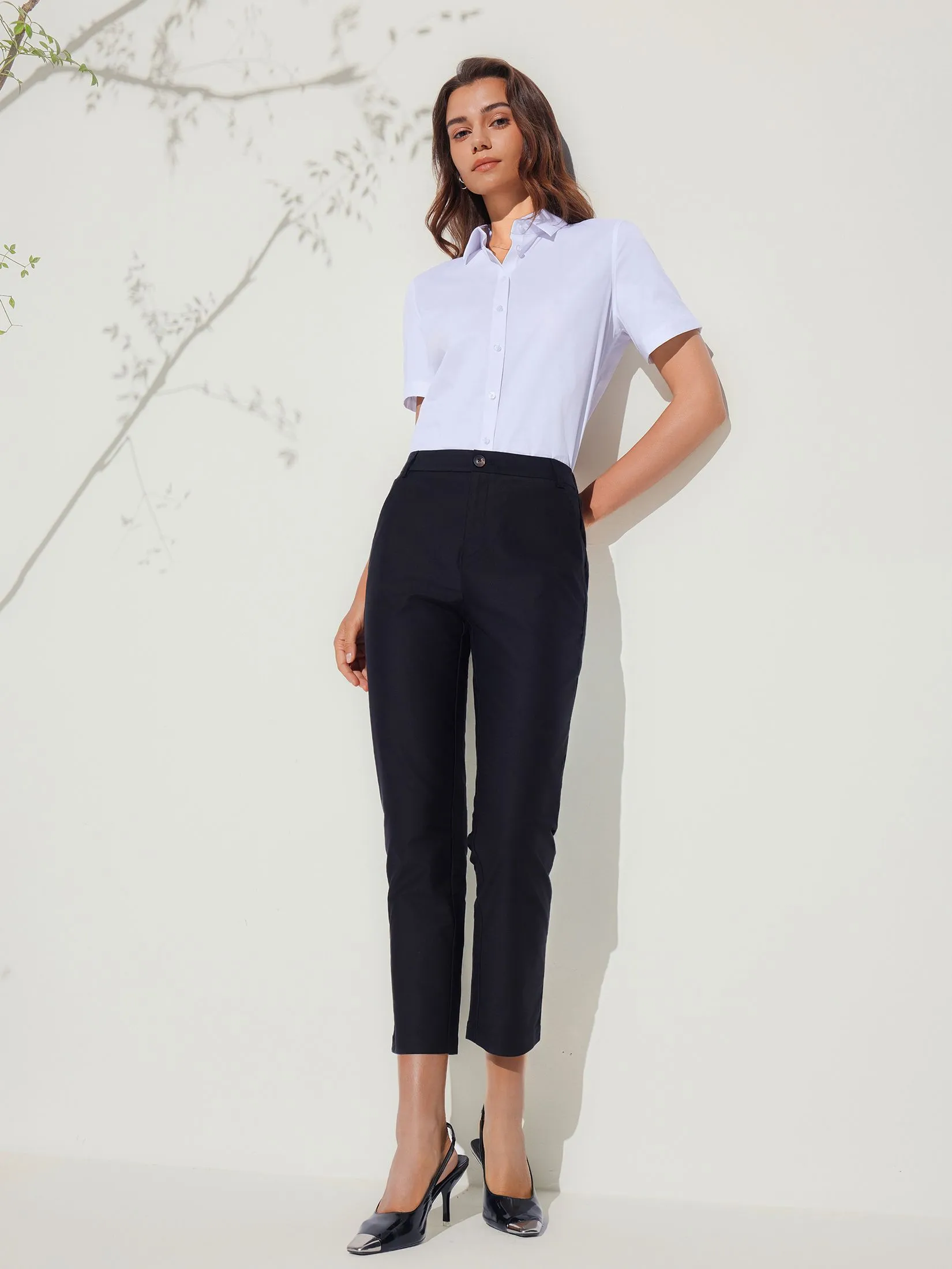 G2000 Women Clothing Cotton Modal Cropped Cigarette Casual Pants  Cropped Cigarette Shape - Black