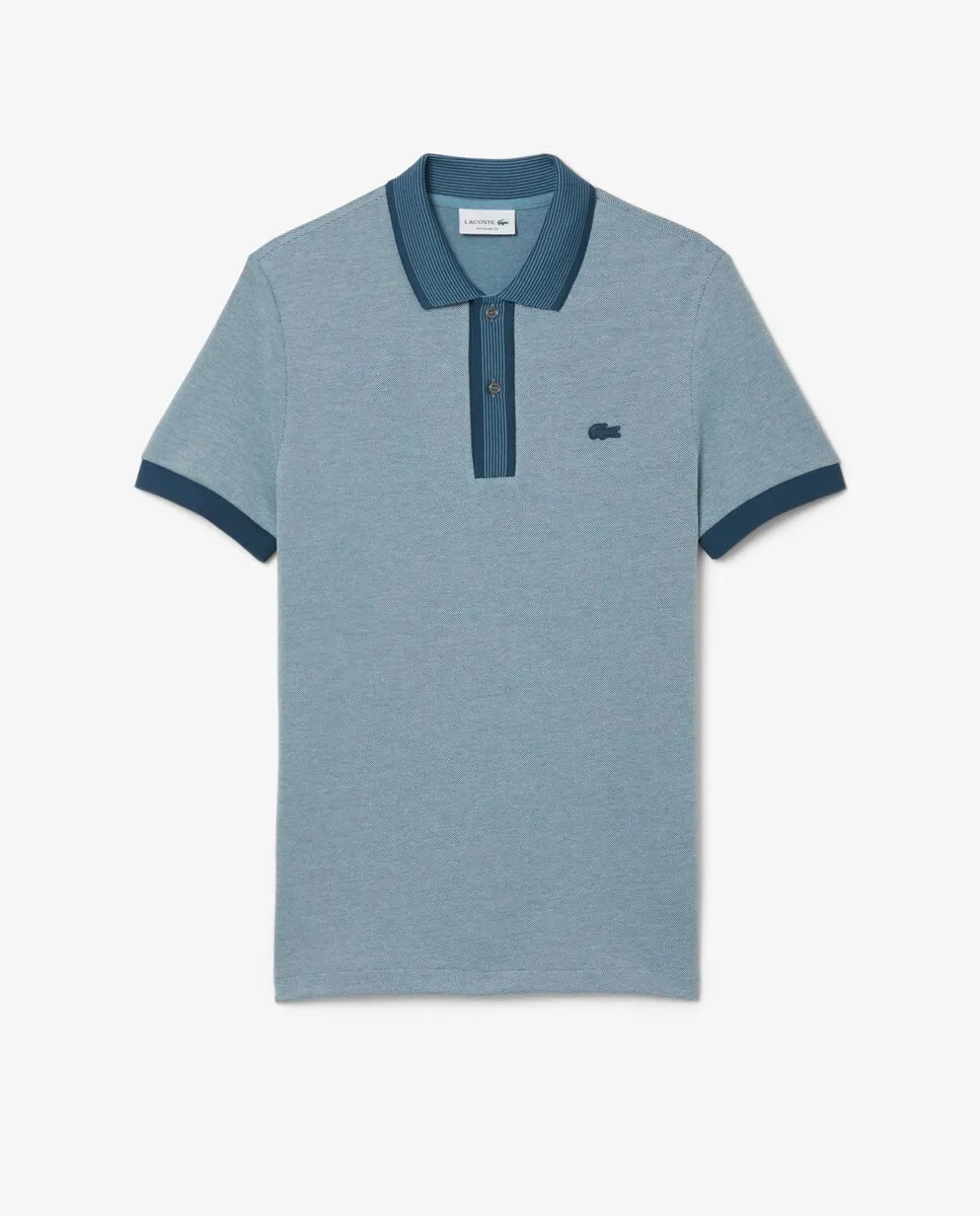 LACOSTE Regular Fit Contrast Caviar Texturized Piqu  Polo Shirt Blue