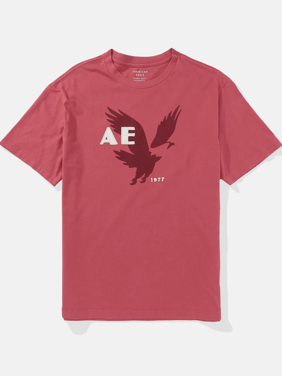 AMERICAN EAGLE MEN G SS SUM 2 OMNI SET IN TEE- PC DYE + SERIOUSLY SOFT WASH 600 RED