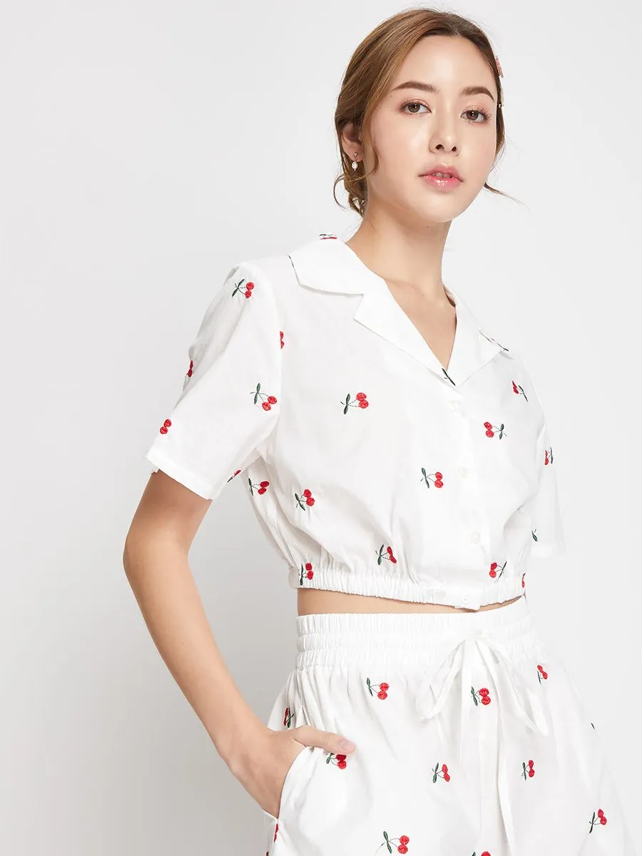 LOLITA Women Blouse Short Sleeves Printed Cherry