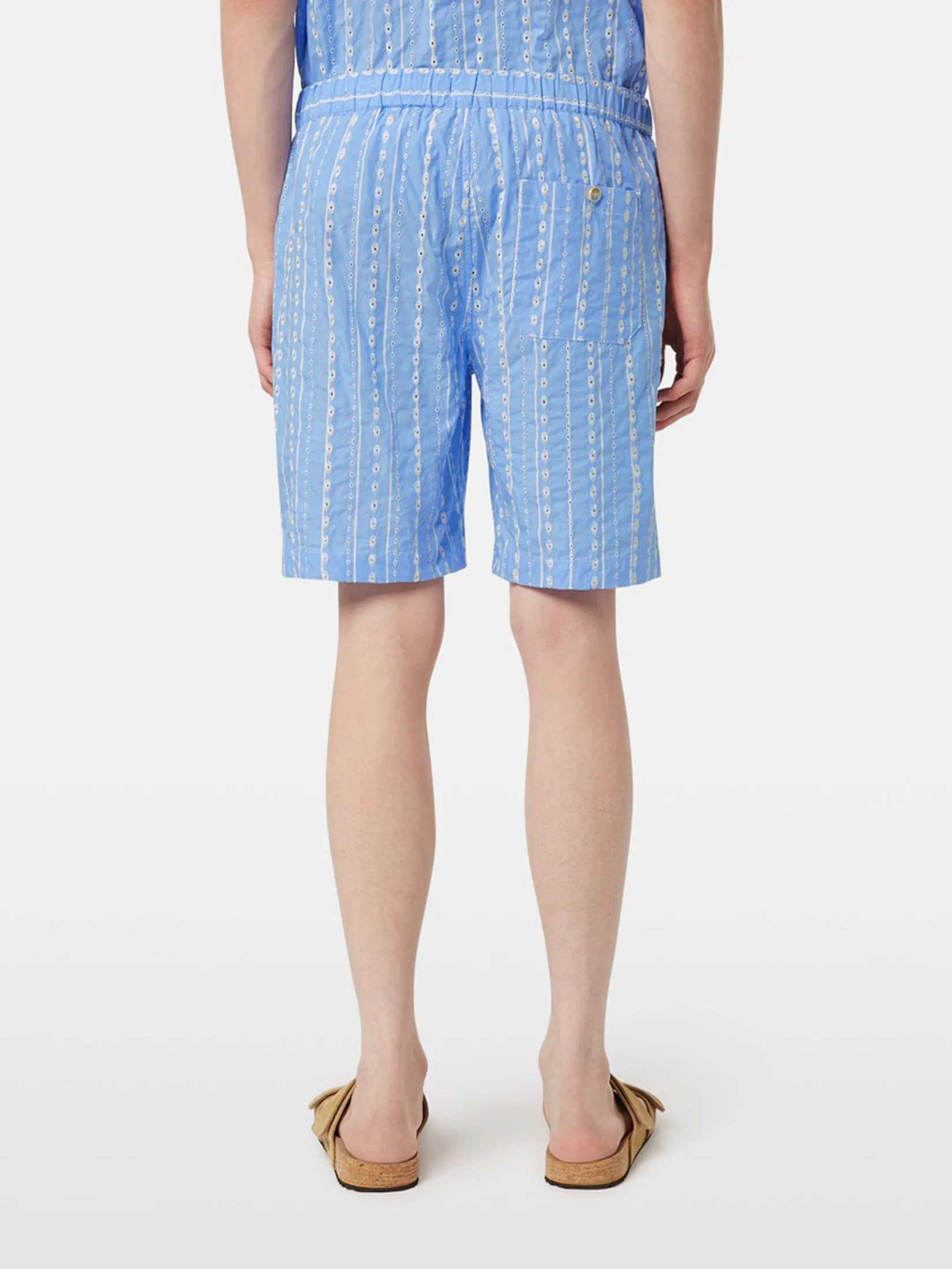 SCOTCH&SODA Men Bermuda Short Twilt - Striped & Embroidered Seersucker Sky Blue