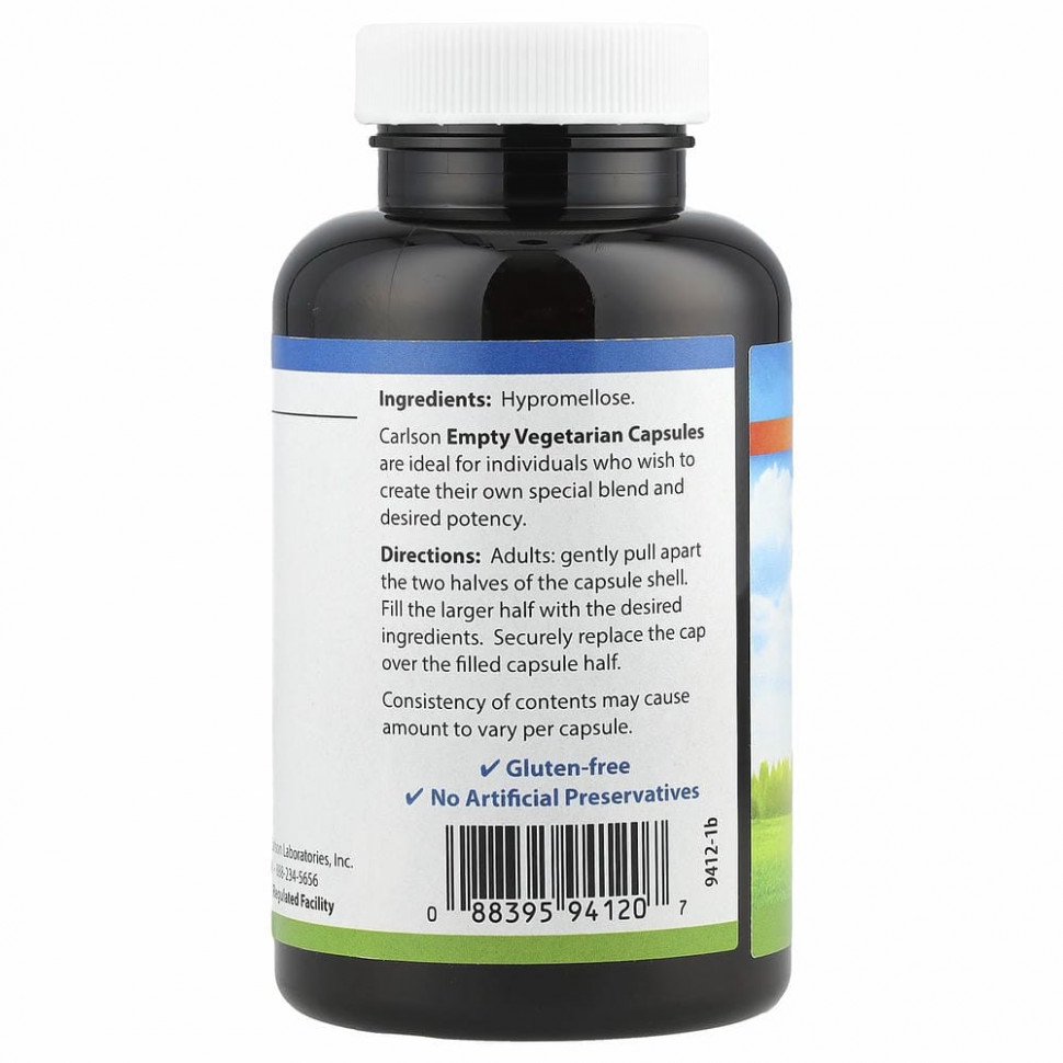 Carlson Labs, пустые вегетарианские капсулы №2, 200 капсул