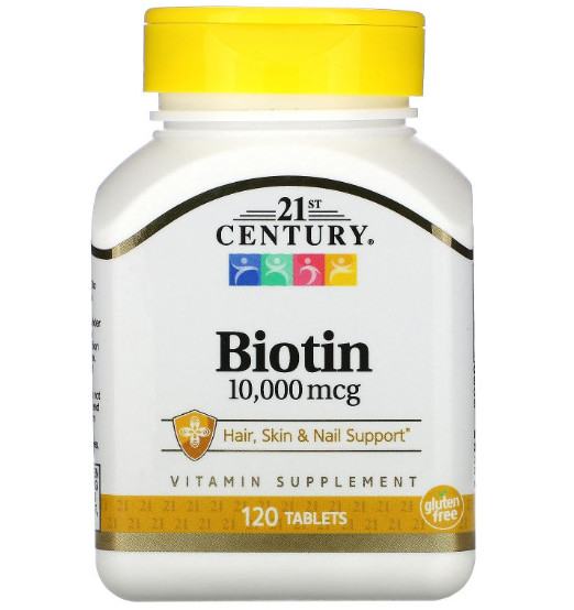 Биотин для волос, кожи и ногтей 10 000 мкг 21st Century 120 таблеток