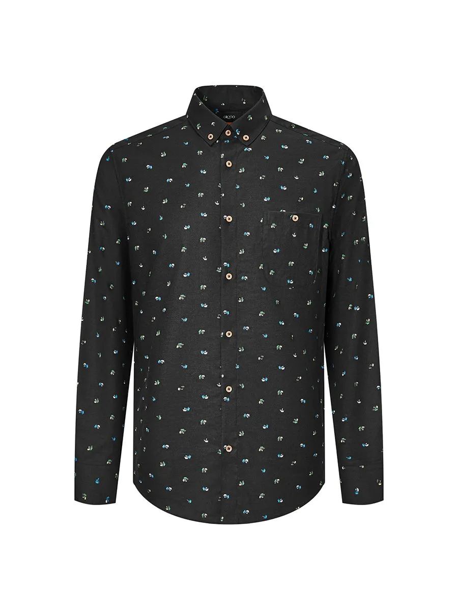 G2000 Men Clothing Cotton Oxford Palm Tree Printed Shirt Smart Fit -  Dark gray Size - 7 EU