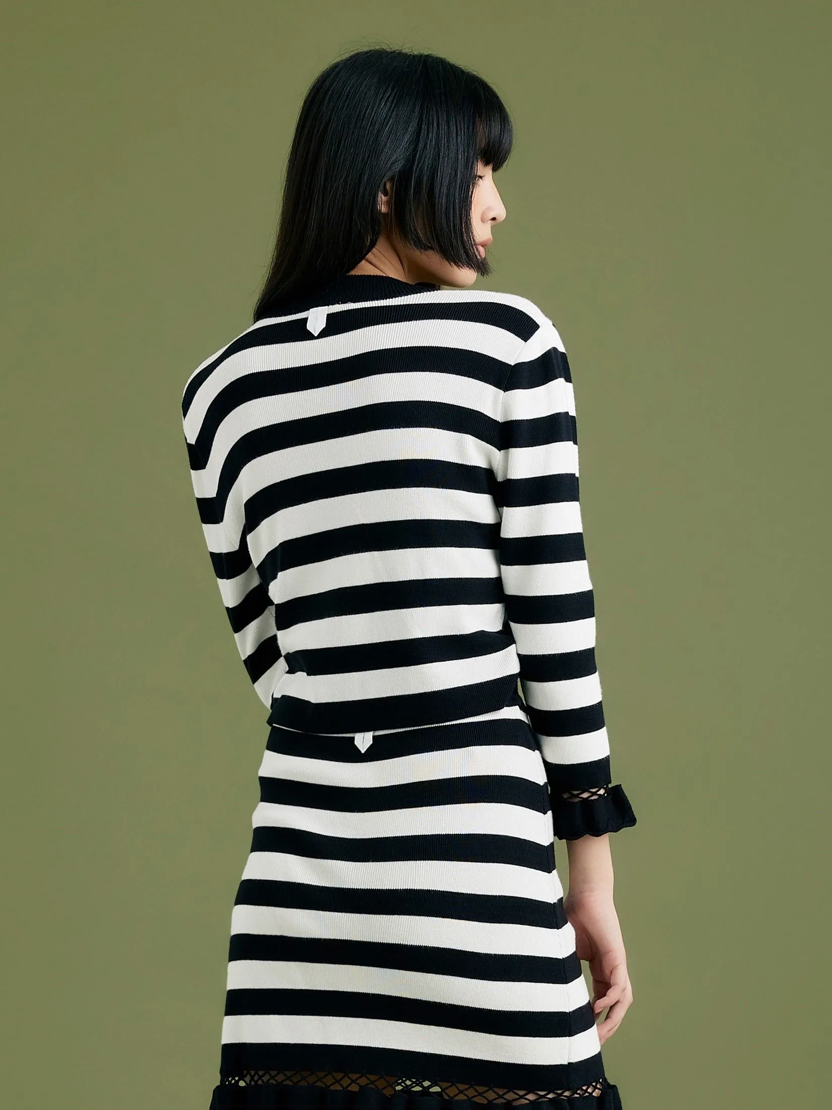 ASV (AW24) Imani Striped Women Cropped Cardigan White Black