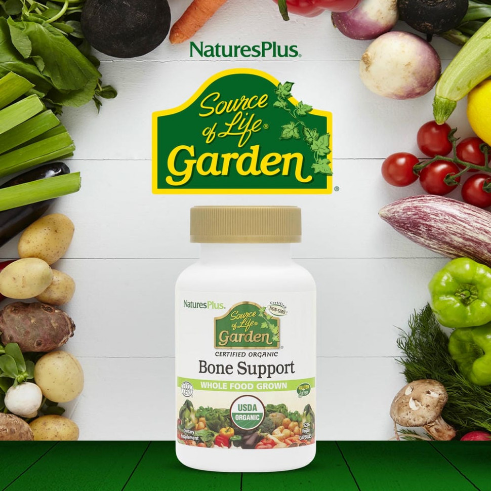 NaturesPlus, Source of Life Garden, органическая поддержка здоровья костей, 120 растительных капсул