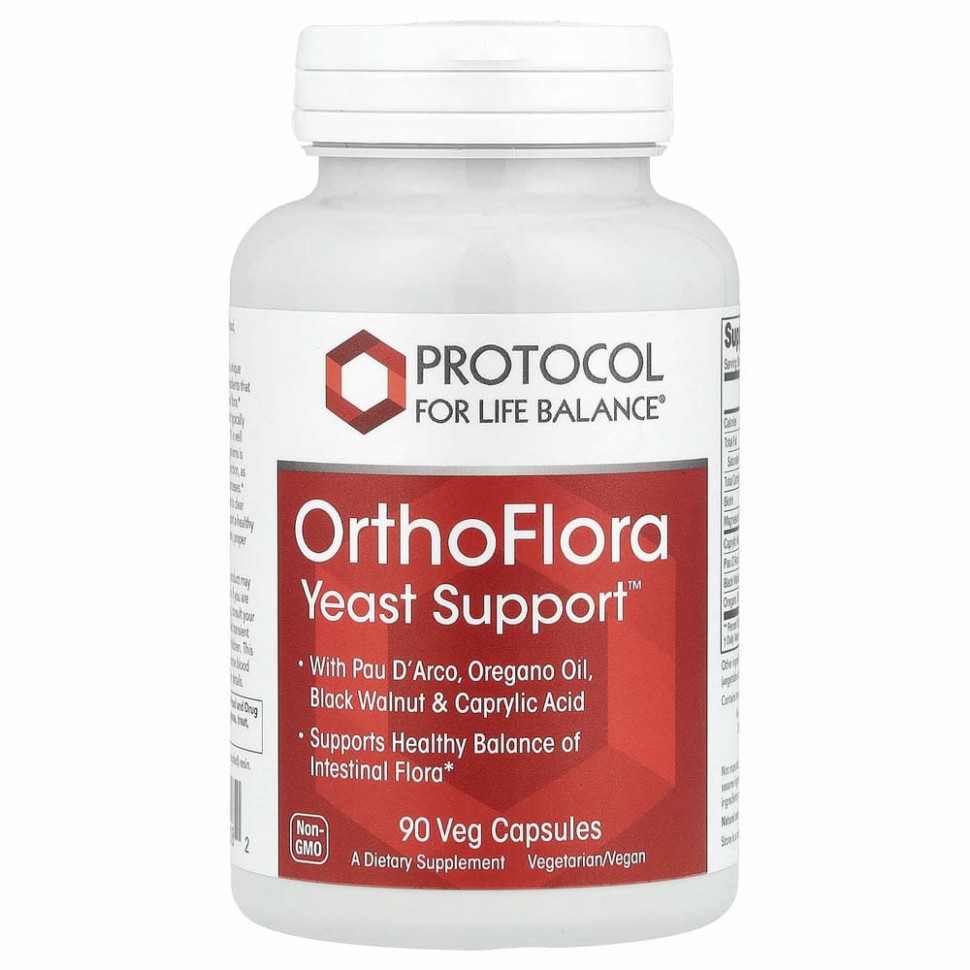 Protocol for Life Balance, OrthoFlora Yeast Support, поддержка здоровой кишечной флоры, 90 вегетарианских капсул
