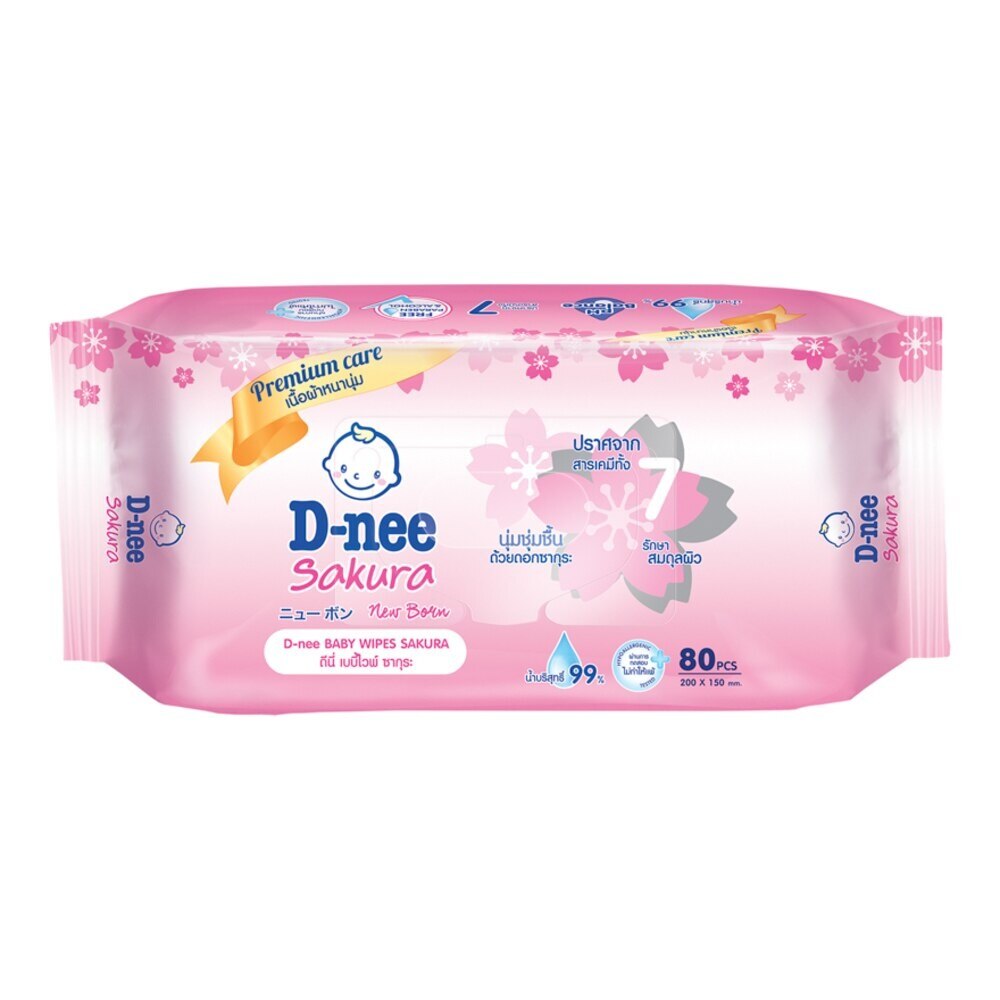 D-Nee Baby Wipes Sakura Pink 80 Pcs.