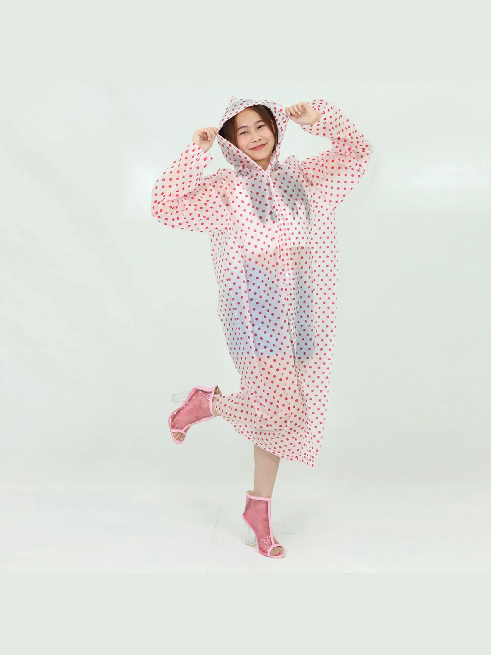 OTHERS Polka dot free size rain coat-RED
