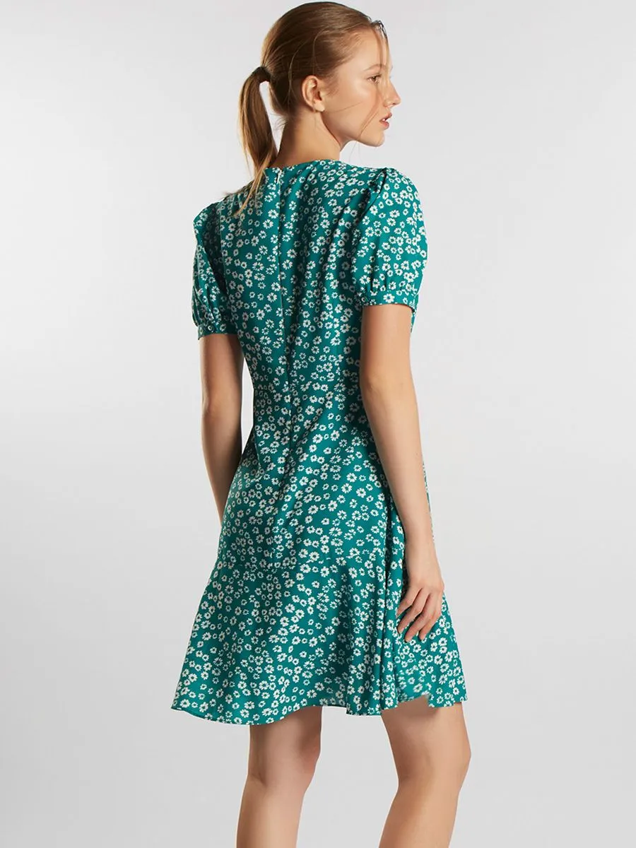 ESP Floral Print Dress Women Dark Green