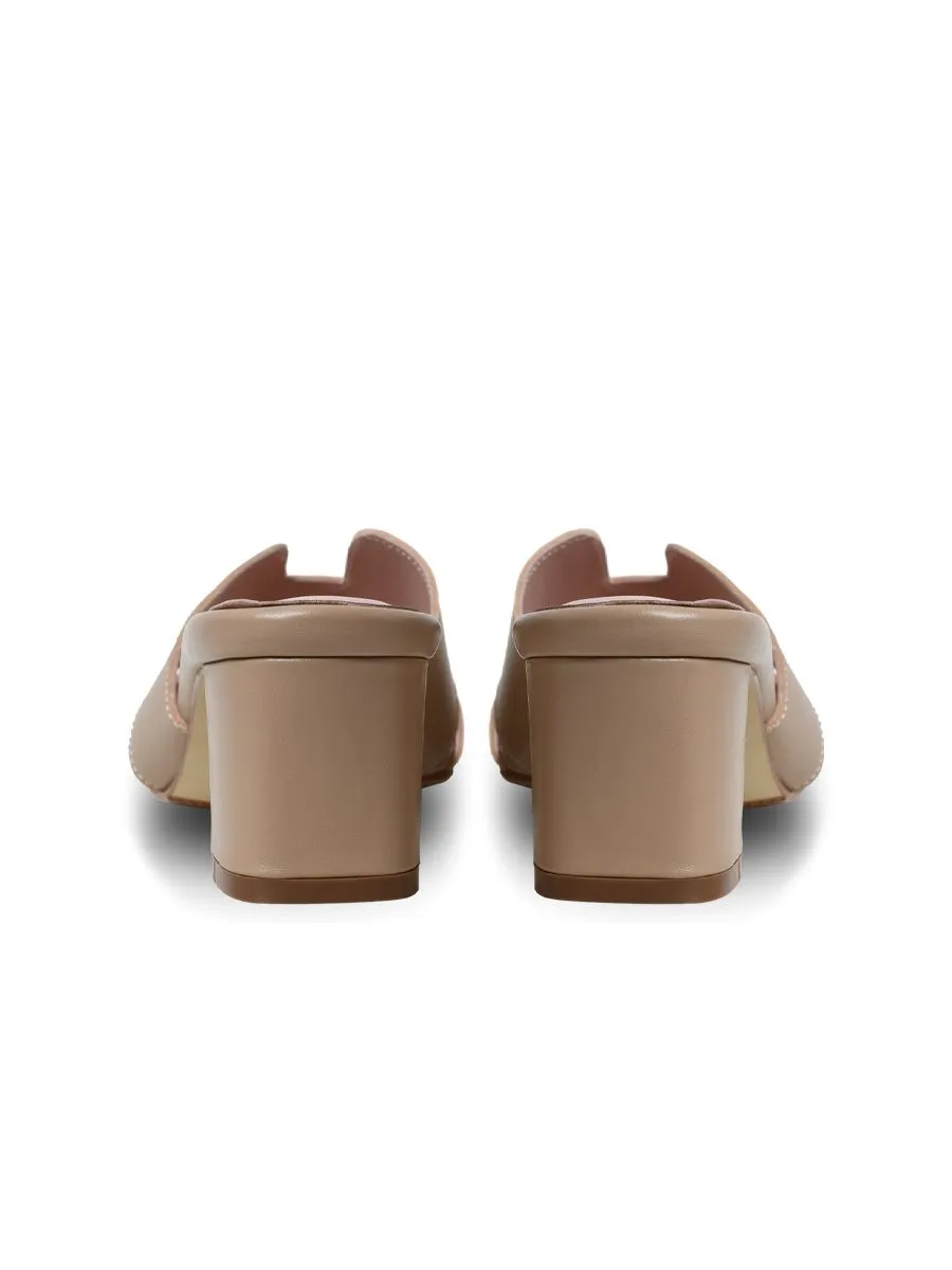 SIRENA Beige Leather Sandals Open Toe Blocked Heel 2 inch Muse