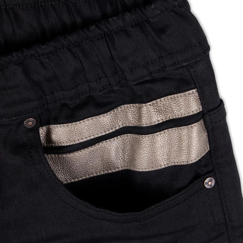 DAVIE JONES BLACK ELASTICATED DENIM JOGGERS GP0126BK