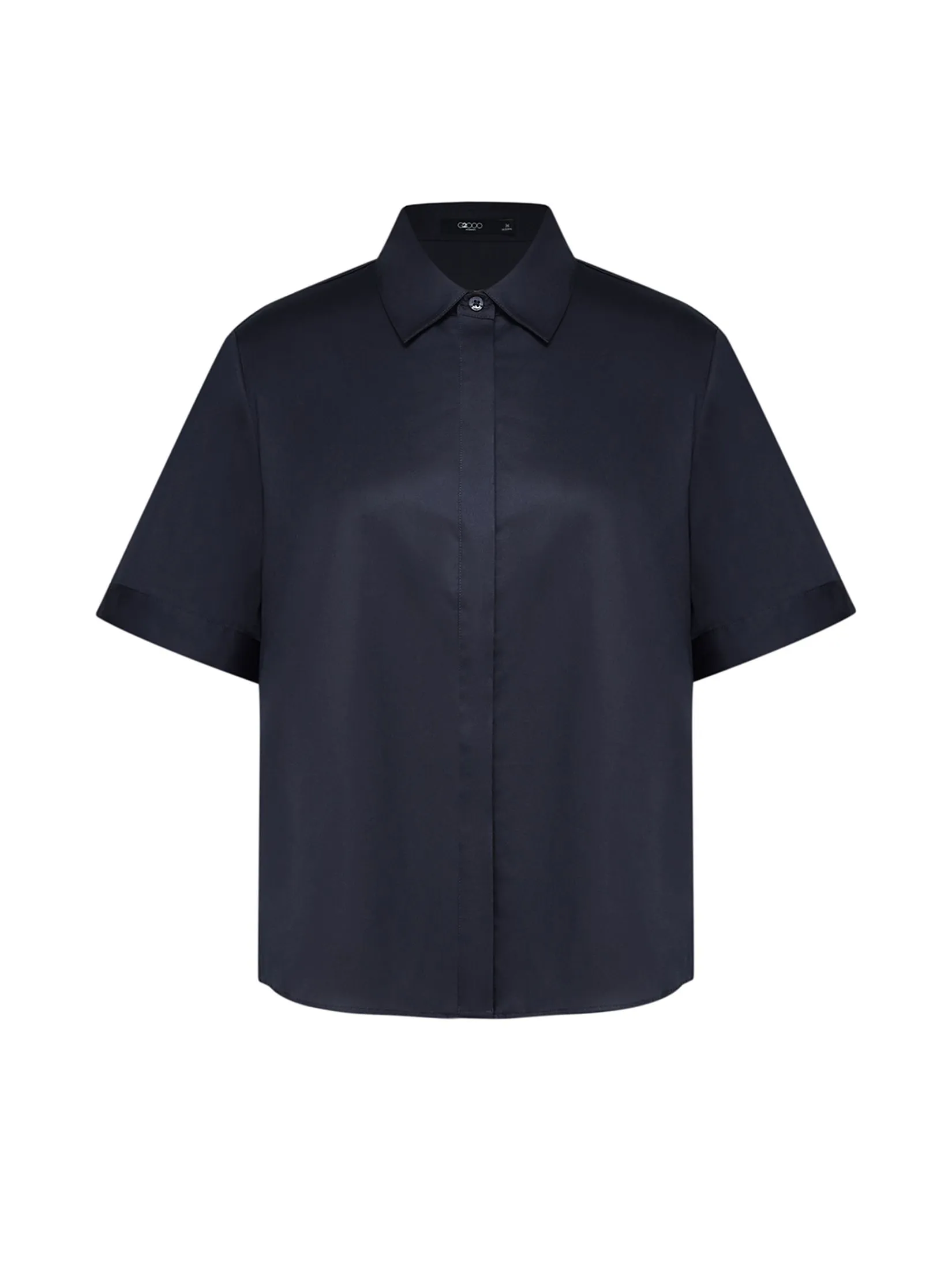 G2000 Women Clothing Easy Care Cotton Satin Short Sleeve Shirt  Loose Fit - Navy