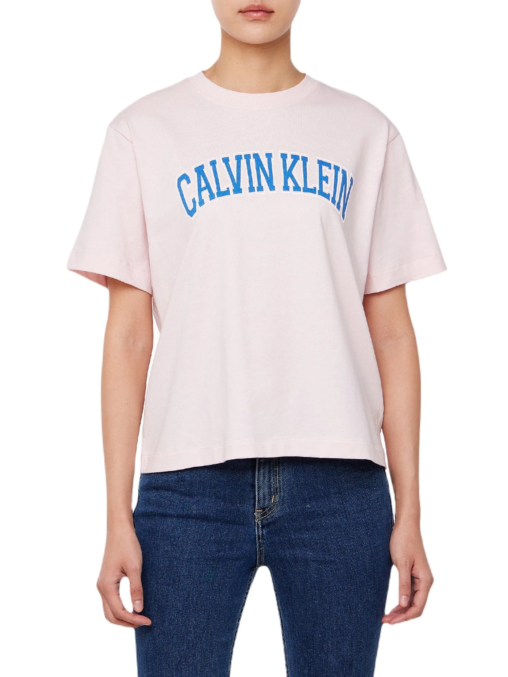CALVIN KLEIN Women's Boxy Calvin Klein Varsity Short Sleeve T-Shirt Pink Size - XXS