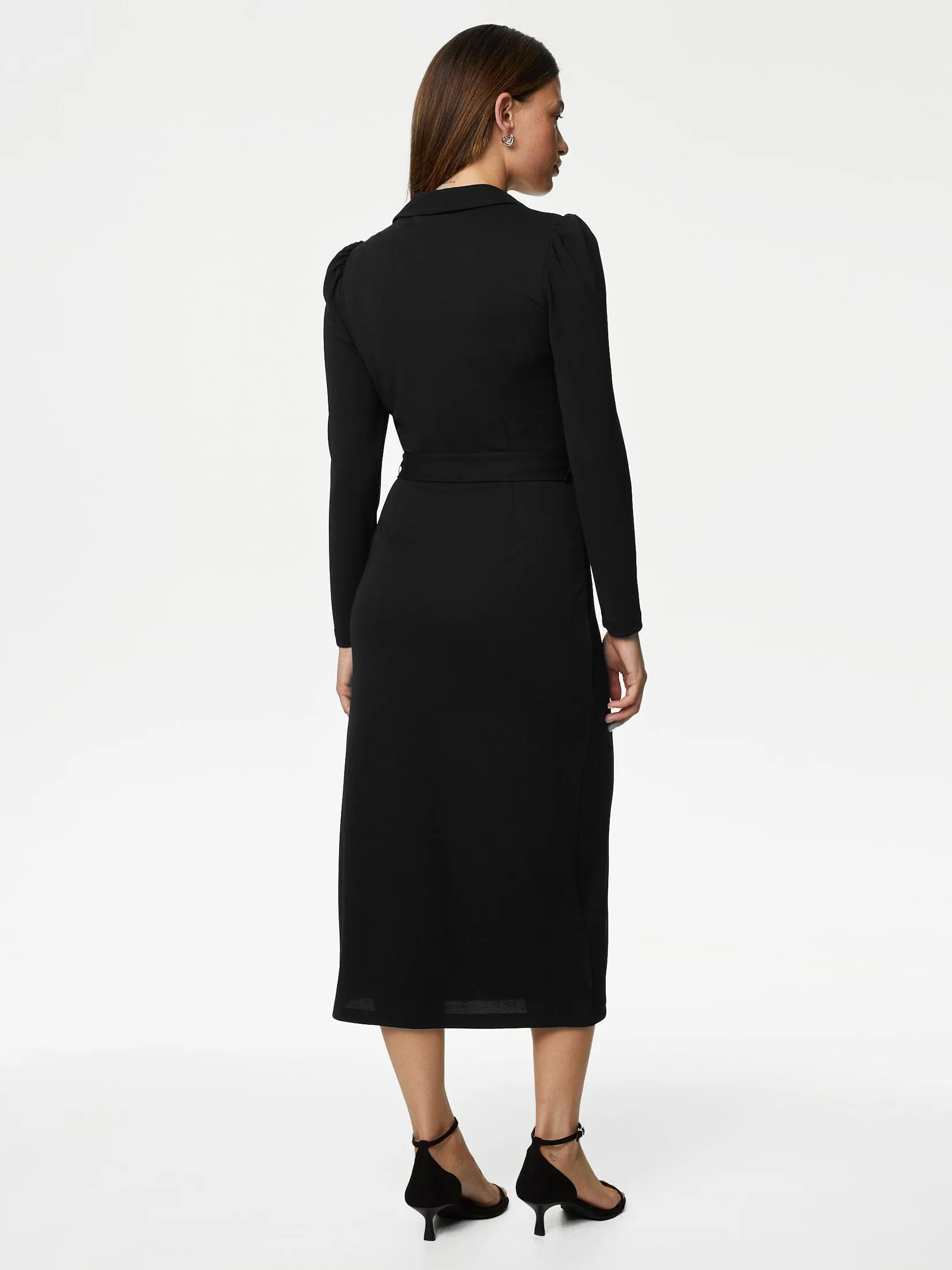MARKS & SPENCER Women Midi Wrap Dress Collared Black