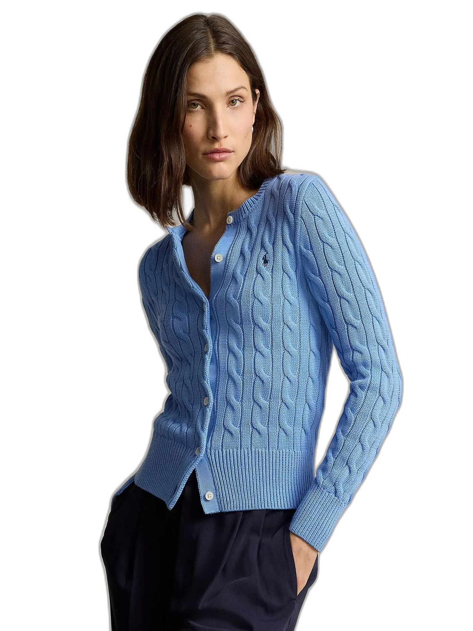 POLO RALPH LAUREN Women Cardigan-Cable-Knit Cotton Crewneck Cardigan WMPOSWENDW20130-Blue