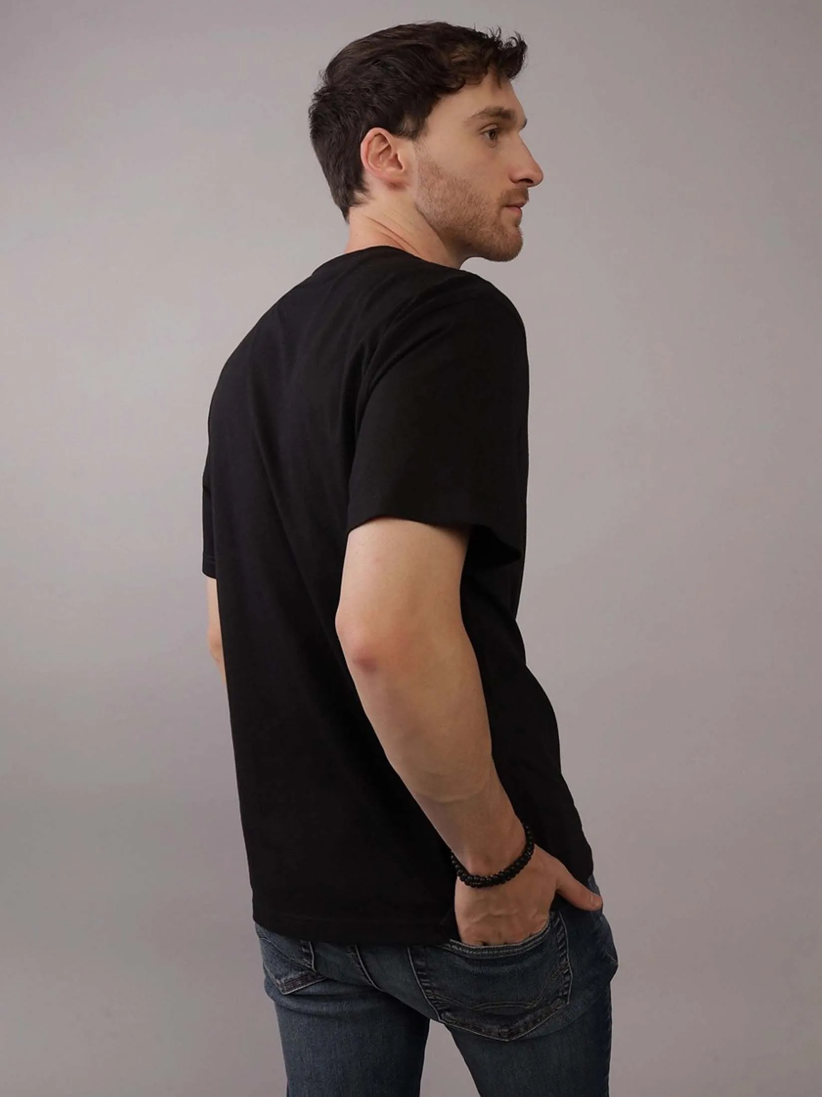 AMERICAN EAGLE MEN G SS BTS24 CORE BRAND SET IN TEE- CVC 160 DD + SERIOUSLY SOFT WASH 001 BLACK