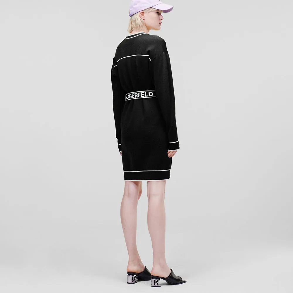 KARL LAGERFELD KARL LOGO BELTED CARDIGAN BLACK/WHITE