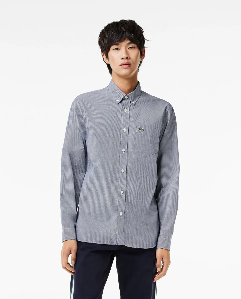 LACOSTE Navy Blue Regular Fit Cotton Poplin Shirt