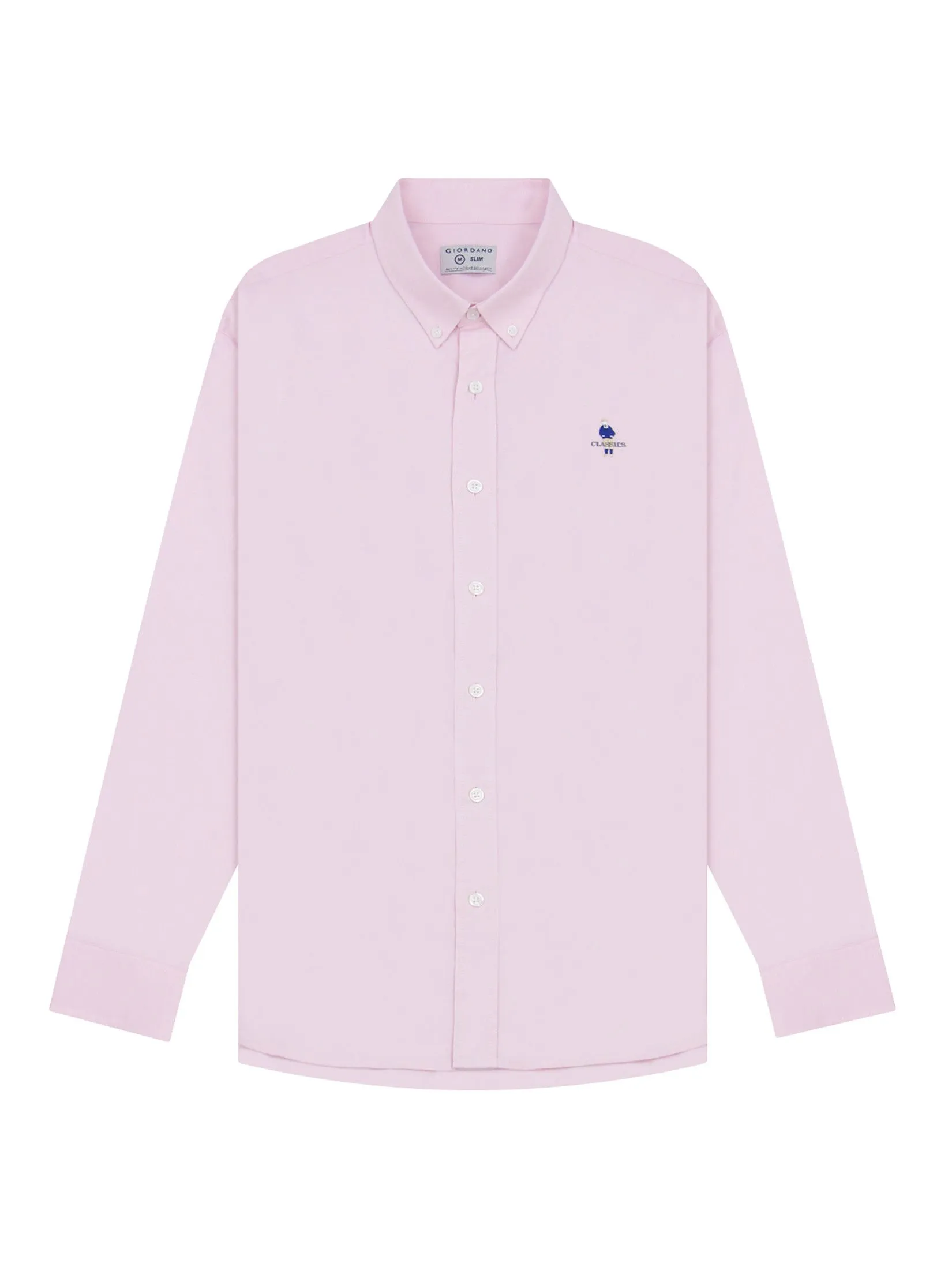 GIORDANO Men's Slim Embroidery Stretch Oxford Shirts (Classic Man) Pink Size - XL