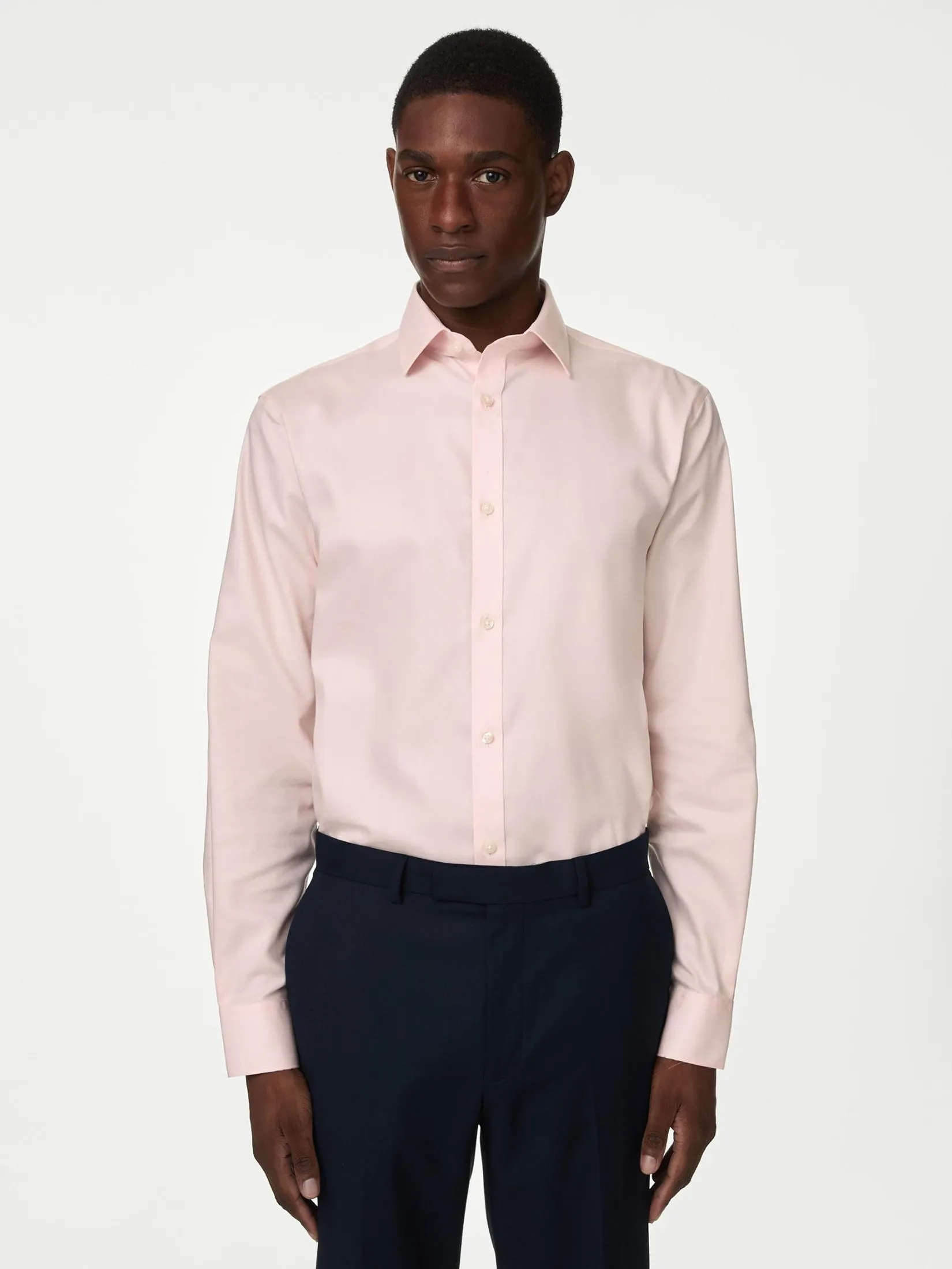MARKS & SPENCER Men Twill Shirt Regular Fit Non Iron Pure Cotton Pale Pink