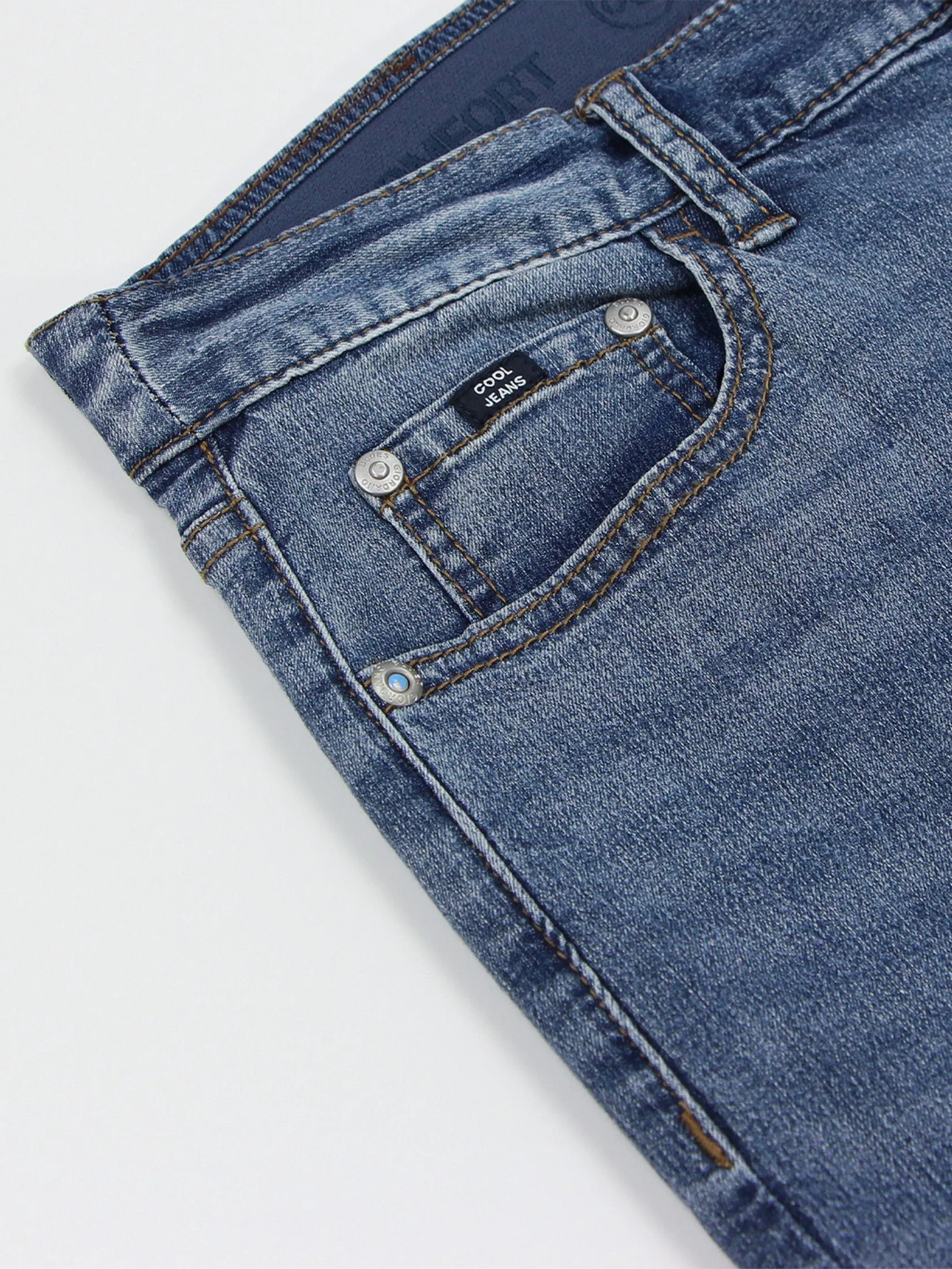 GIORDANO Men's Regular Stretch Denim Jeans(180° Elastic Waist)  Lt indigo