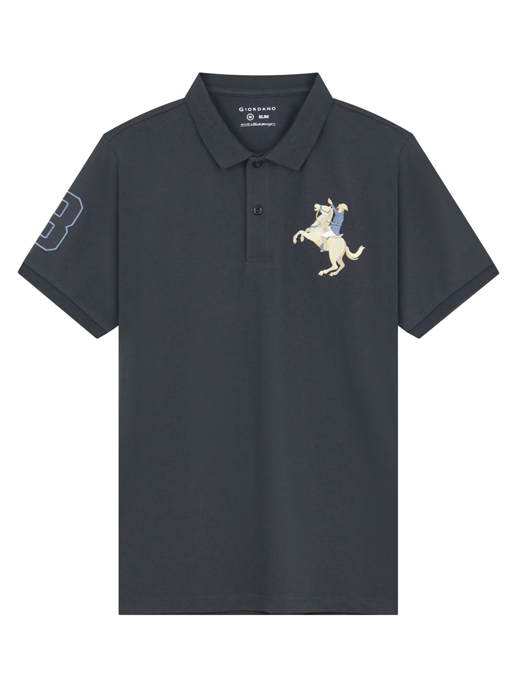 GIORDANO Men's Slim Pique Embroidery Polo (Napoleon) Atom grey