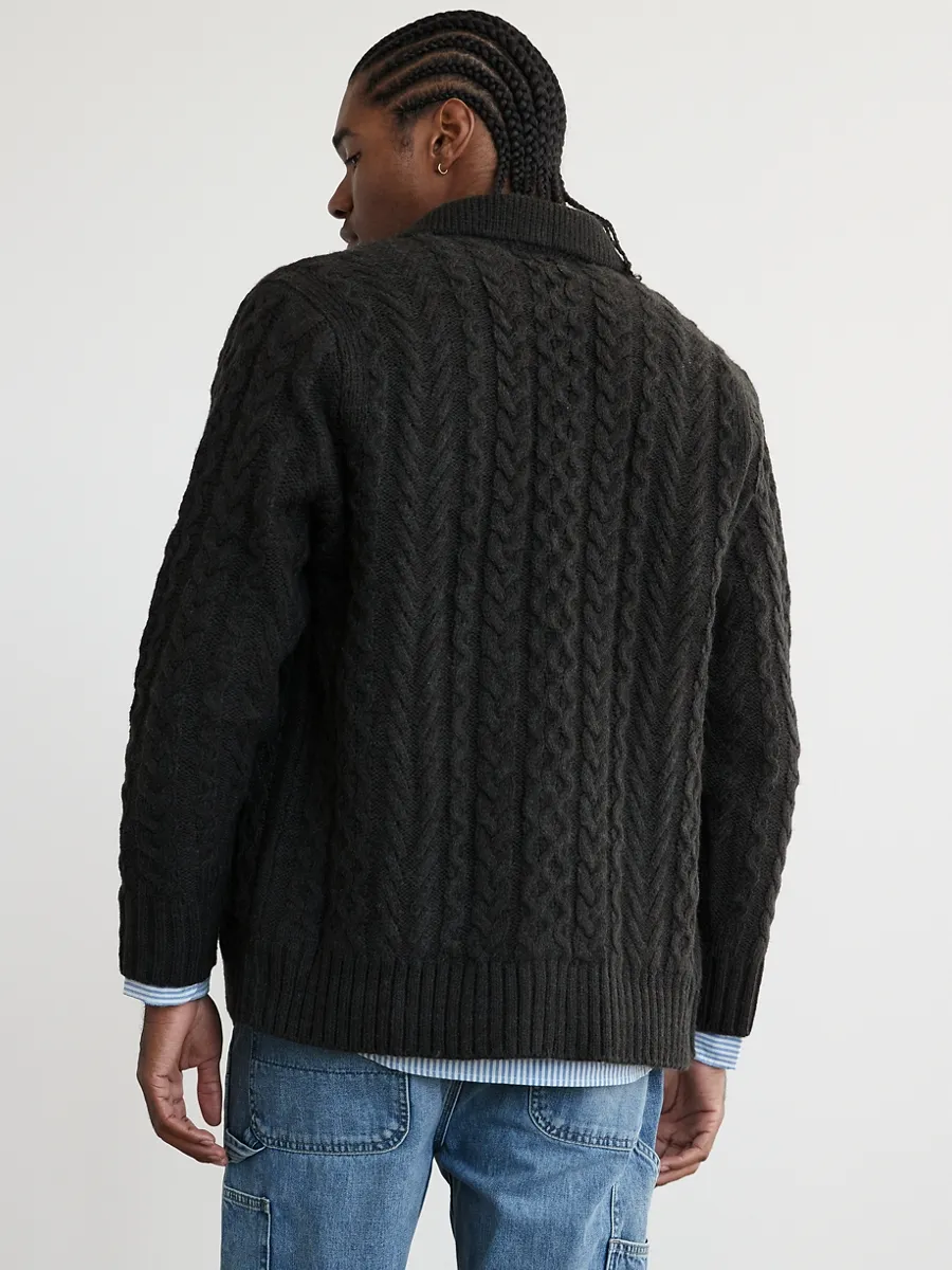 AMERICAN EAGLE MEN 1801 LS BTTN UP MOCK NECK POLO 024 DARK GRAY