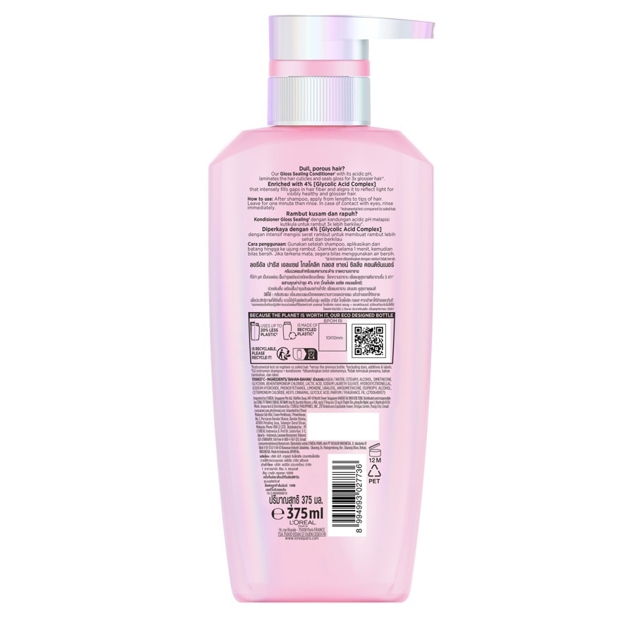 L'Oreal Paris Elseve Glycolic Gloss Shine Sealing Conditioner 375 Ml.