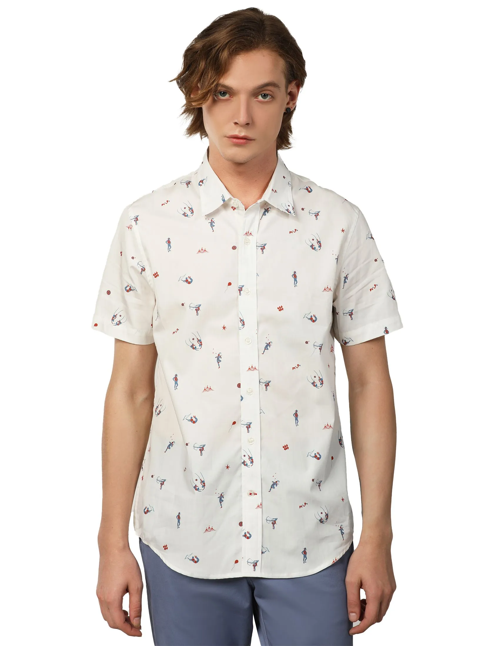 JOHN HENRY Men's Short Sleeves Shirts (Slim Fit) MERRIMENT Off White Size - L