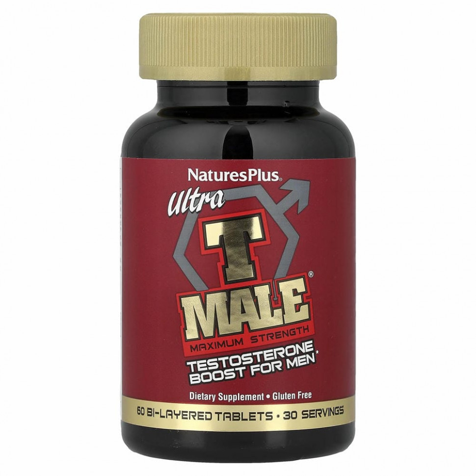 NaturesPlus, Ultra T-Male, Повышение тестостерона для мужчин, максимальная сила 60 таблеток