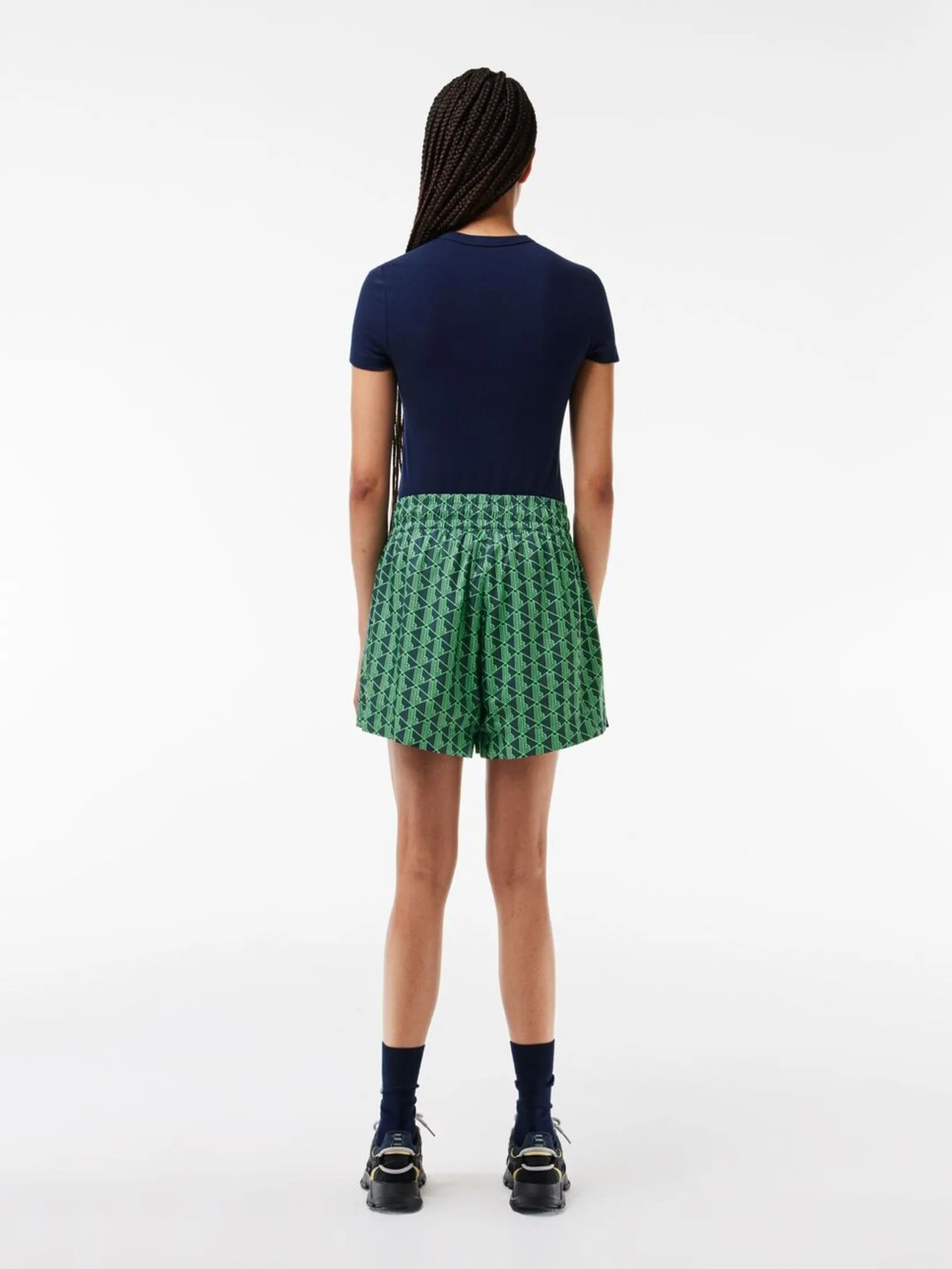 LACOSTE Monogram Print and Drawstring Tailored Shorts Green