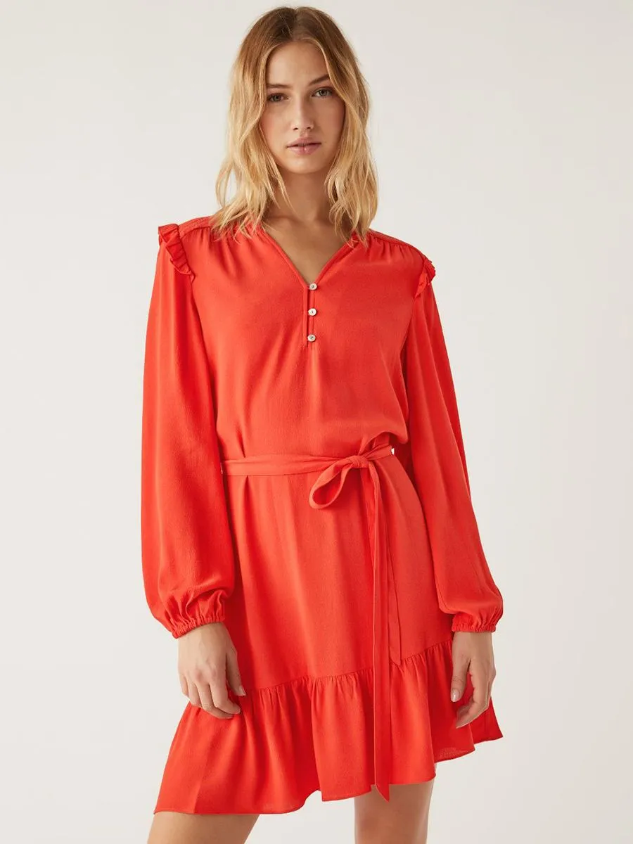MARKS & SPENCER Women V-Neck Belted Mini Tiered Dress