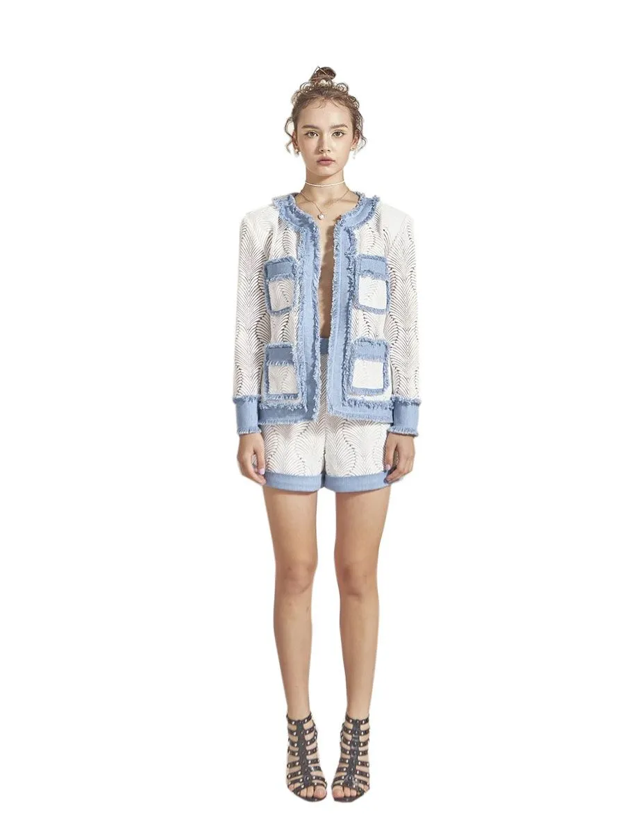 THEA BY THARA Denim Trimmed Lace Jacket JK001WHFA21 White