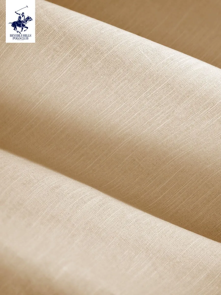 BEVERLY HILLS POLO CLUB Men Cotton Linen Relax Fit Shirt Long Sleeve, Light Brown