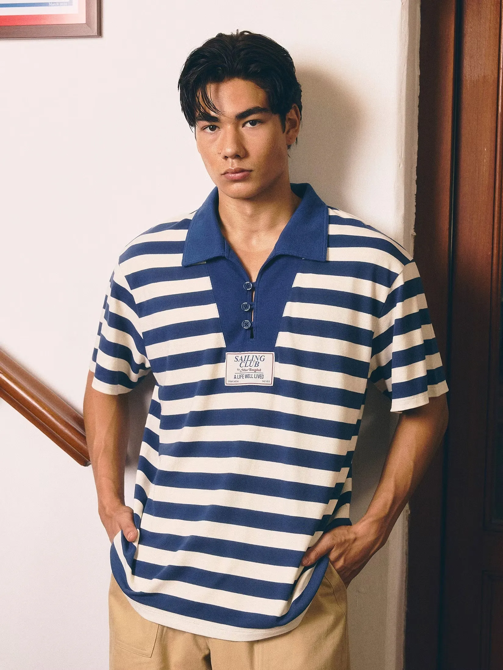 MOO [MOO 6/25] Sailor Smock Polo Shirt Navy Blue