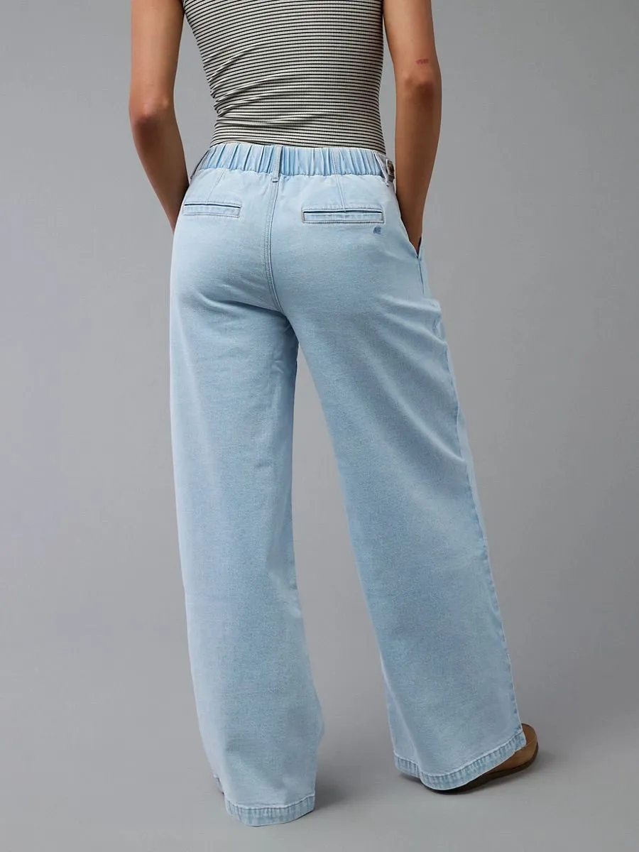 AMERICAN EAGLE WOMEN HIGH-RISE WIDE LEG TROUSER JEAN 433 LIGHT AGLOW