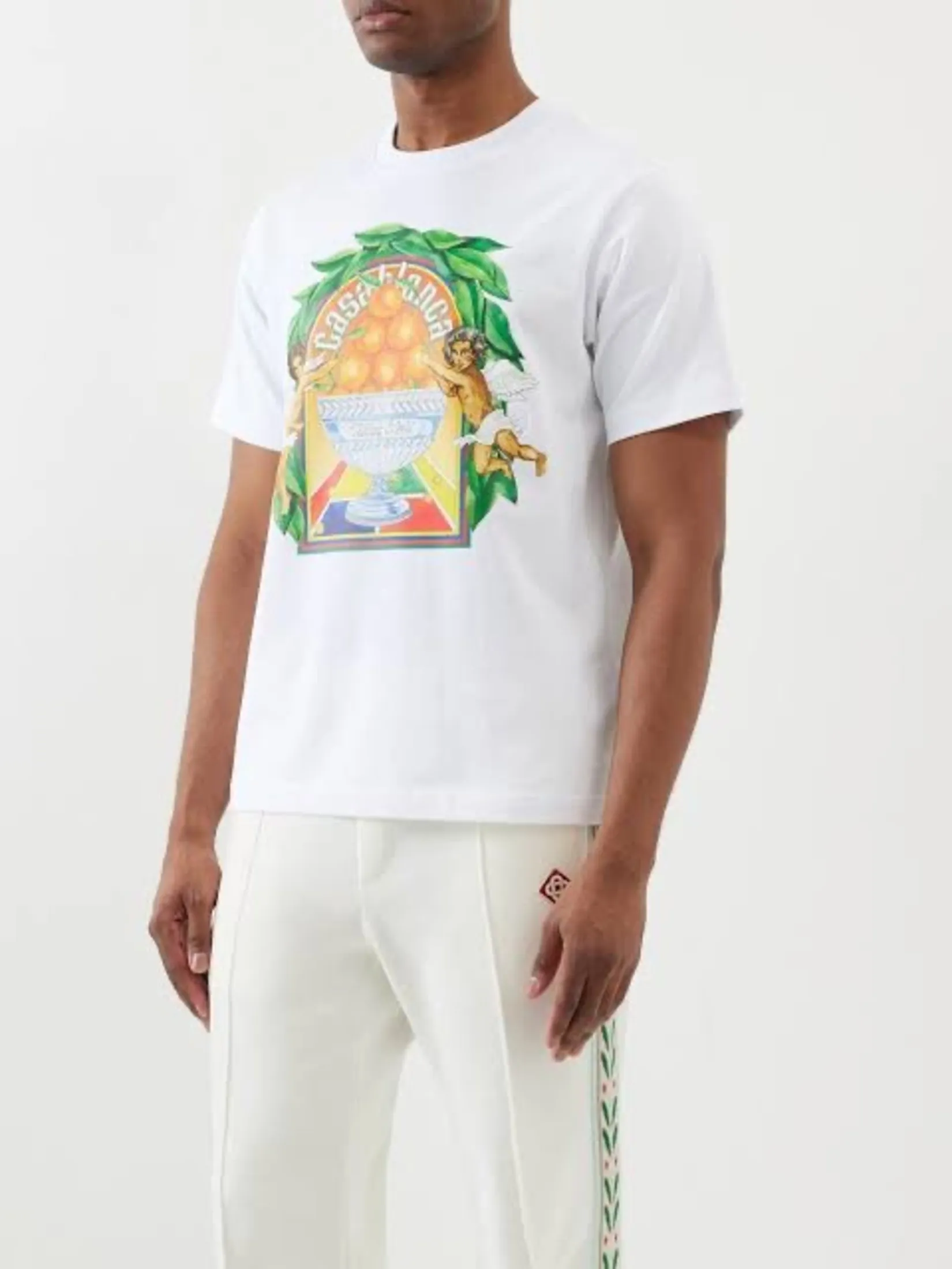 CASABLANCA TRIOMPHE D ORANGE PRINTED UNISEX T-SHIRT IN WHITE JERSEY