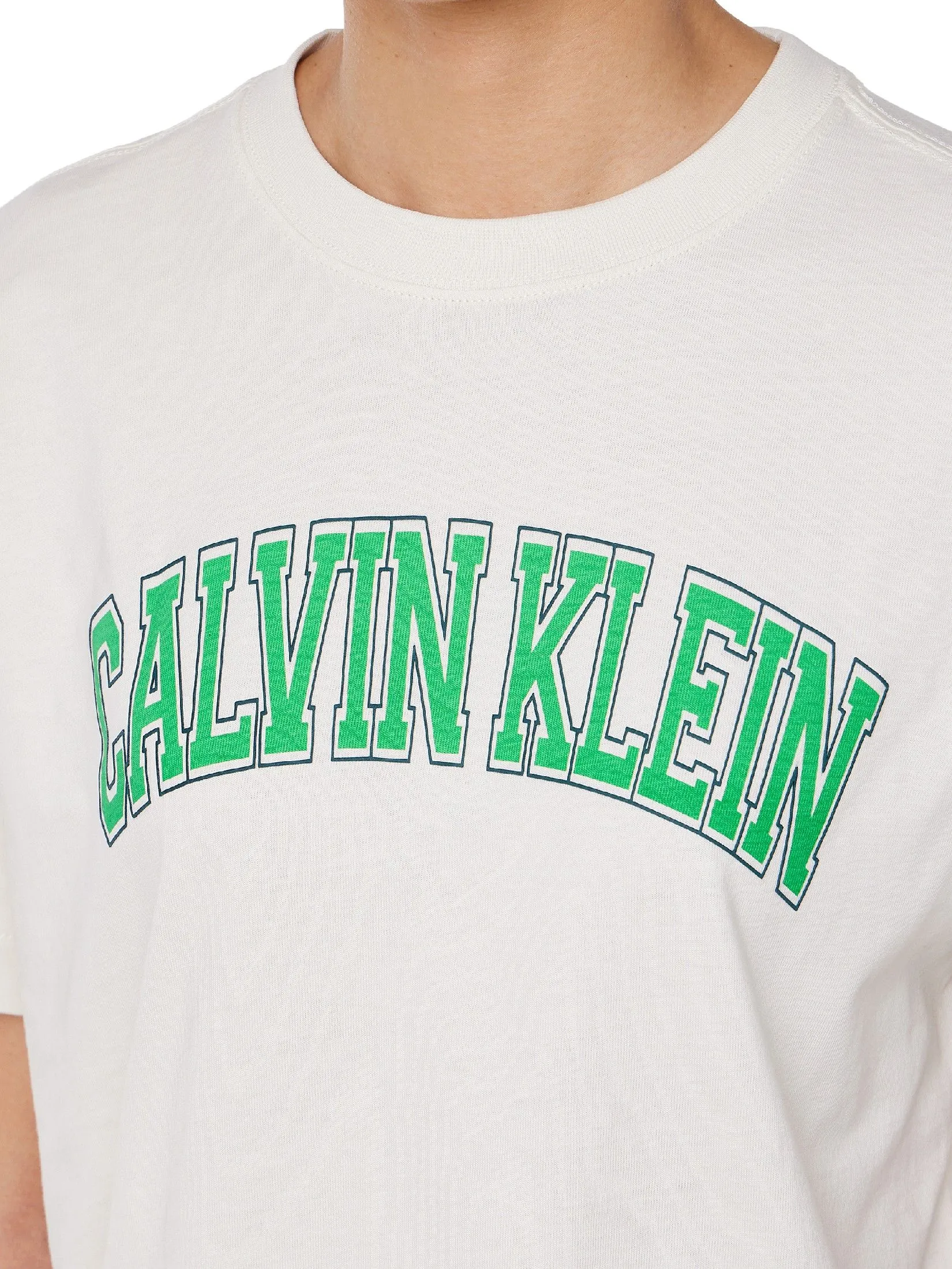 CALVIN KLEIN Women's Boxy Calvin Klein Varsity Short Sleeve T-Shirt White