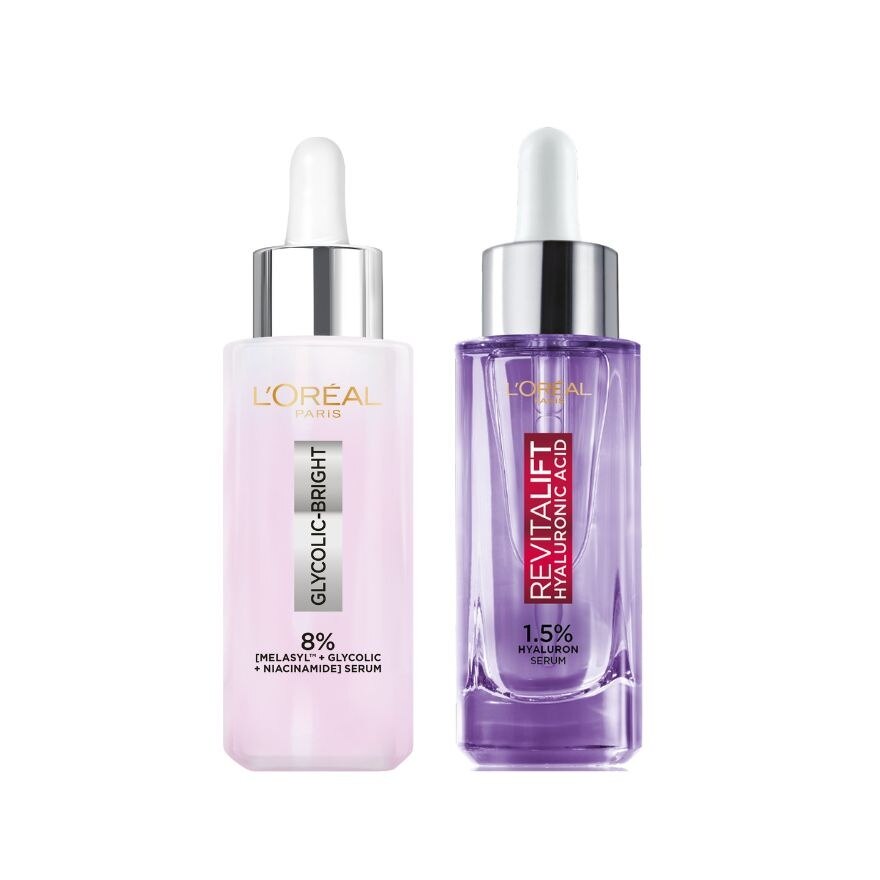 L'Oreal Glycolic Bright Serum 30 Ml + Hyaluronic Acid Serum 30 Ml - Purple